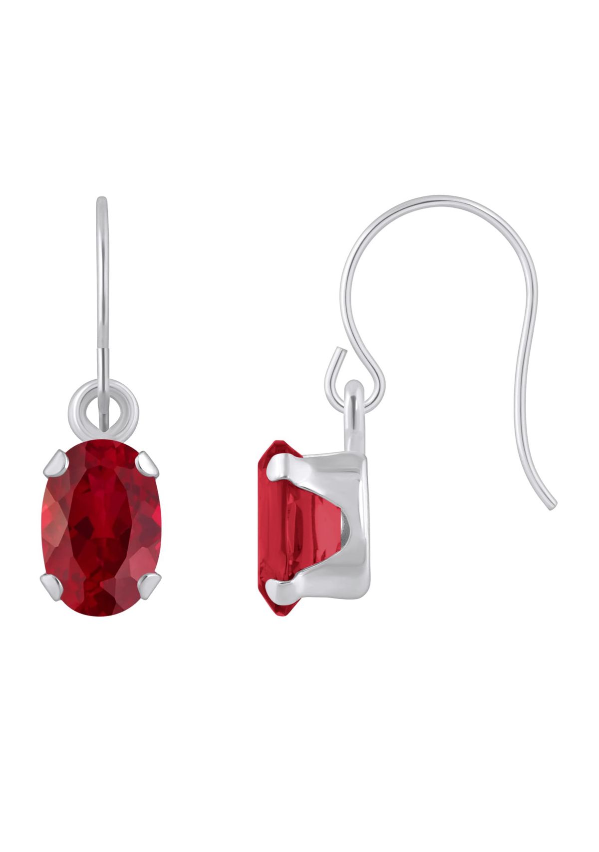 Lab Created 10K White Gold 6x4mm Oval Created Ruby Drop Earrings