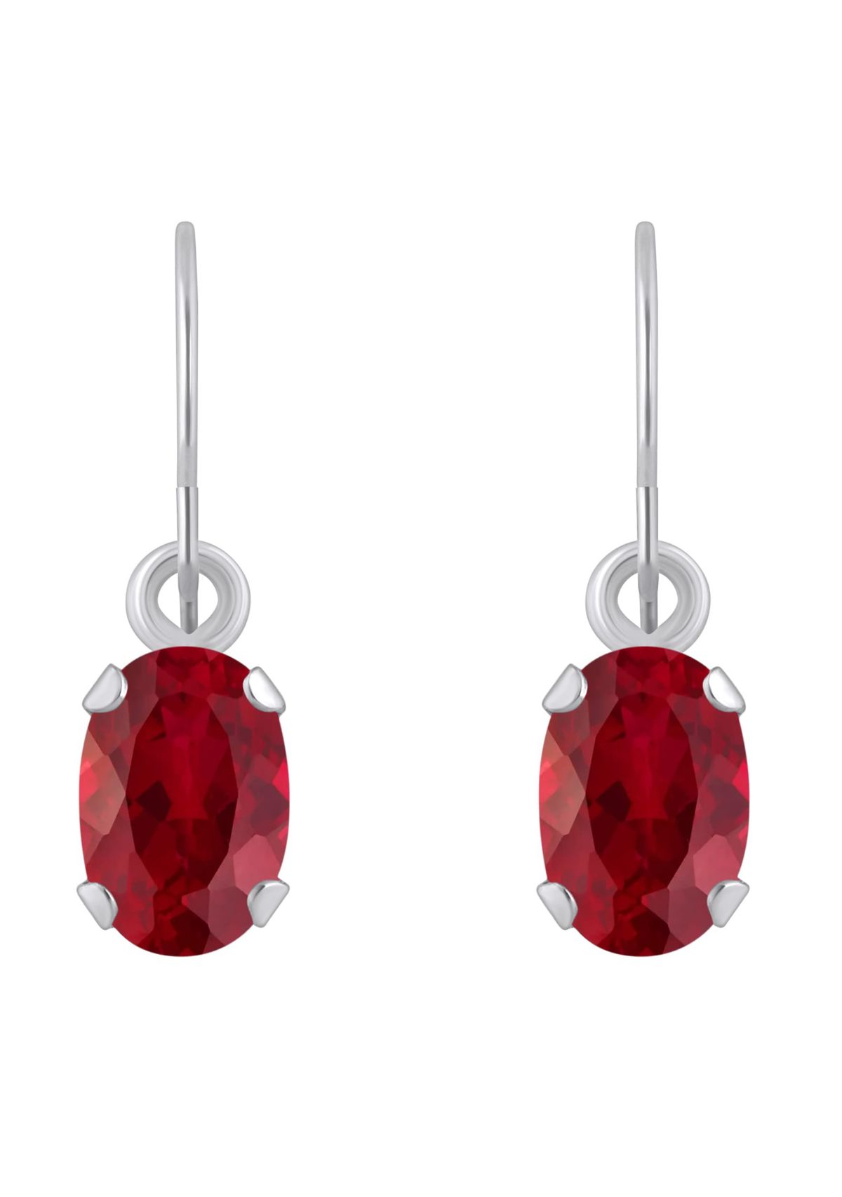 Lab Created 10K White Gold 6x4mm Oval Created Ruby Drop Earrings