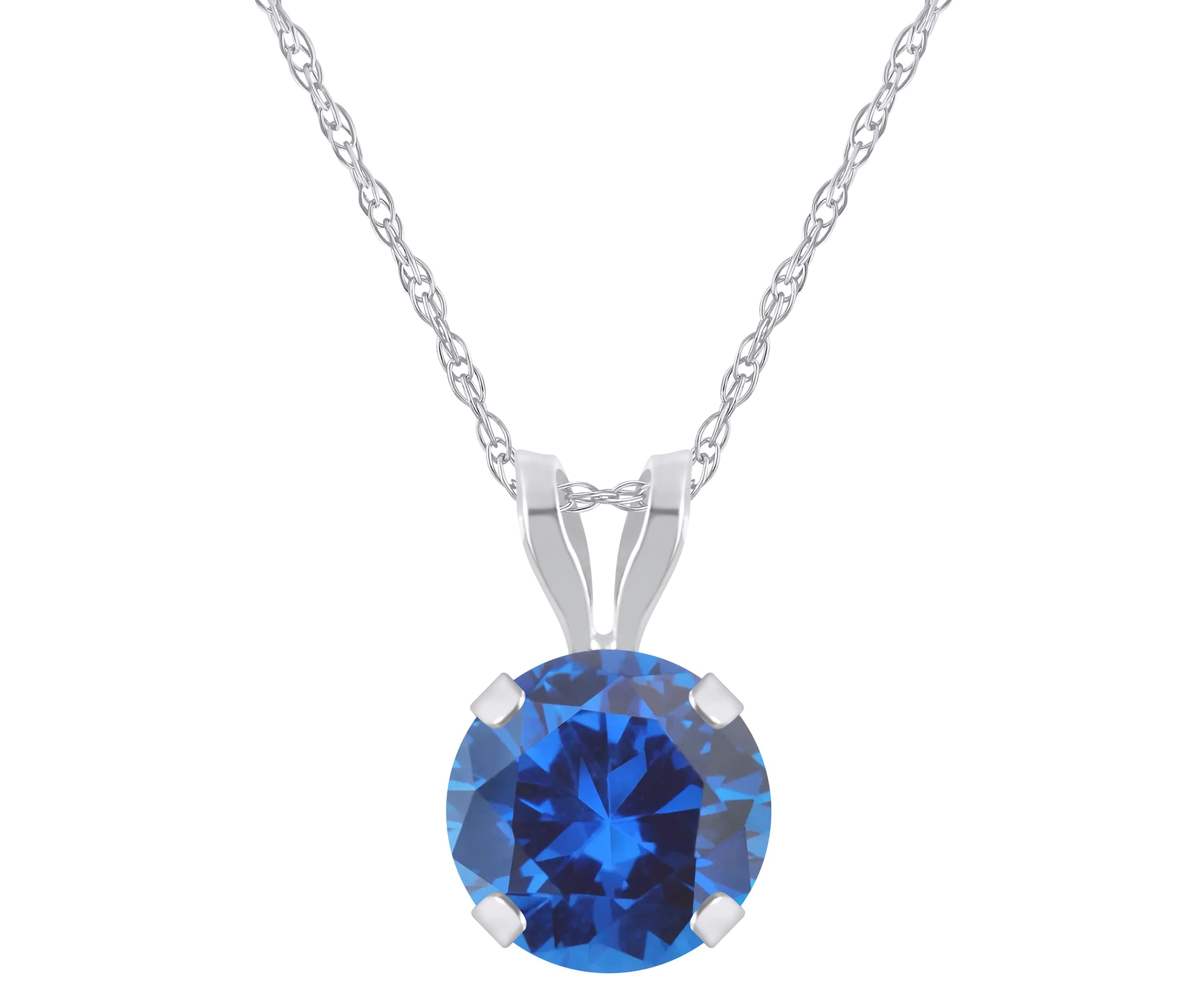 Lab Created 10K White Gold 6mm Round Created Sapphire Pendant Necklace