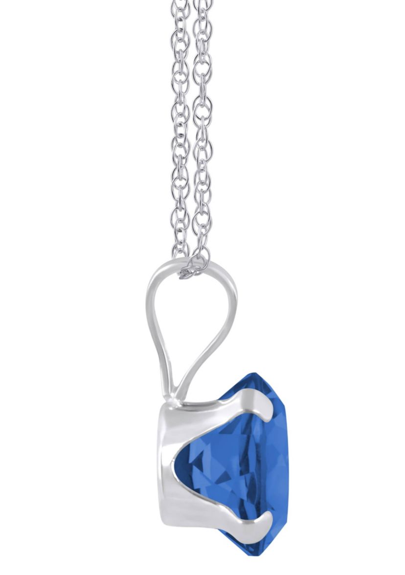 Lab Created 10K White Gold 6mm Round Created Sapphire Pendant Necklace