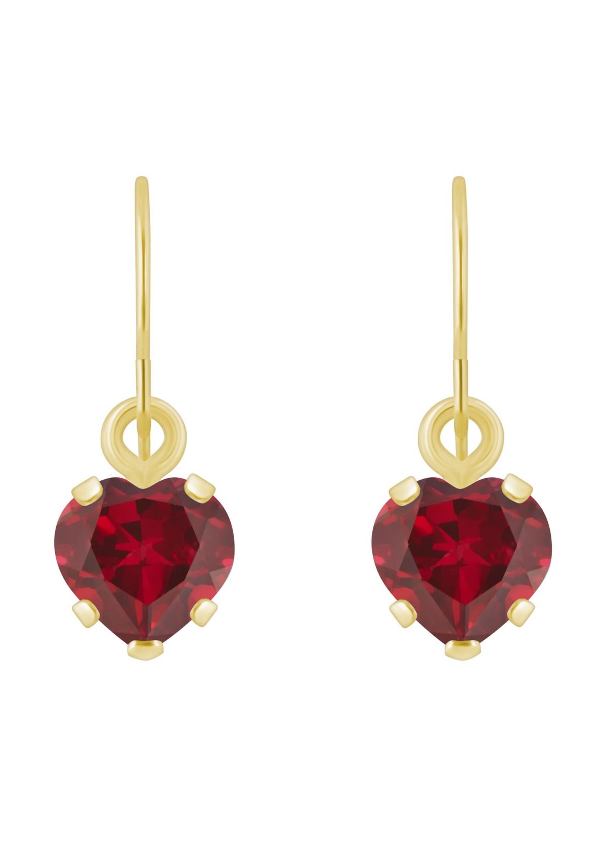 Lab Created 10K White Gold 5mm Heart Shape Created Ruby Drop Earrings
