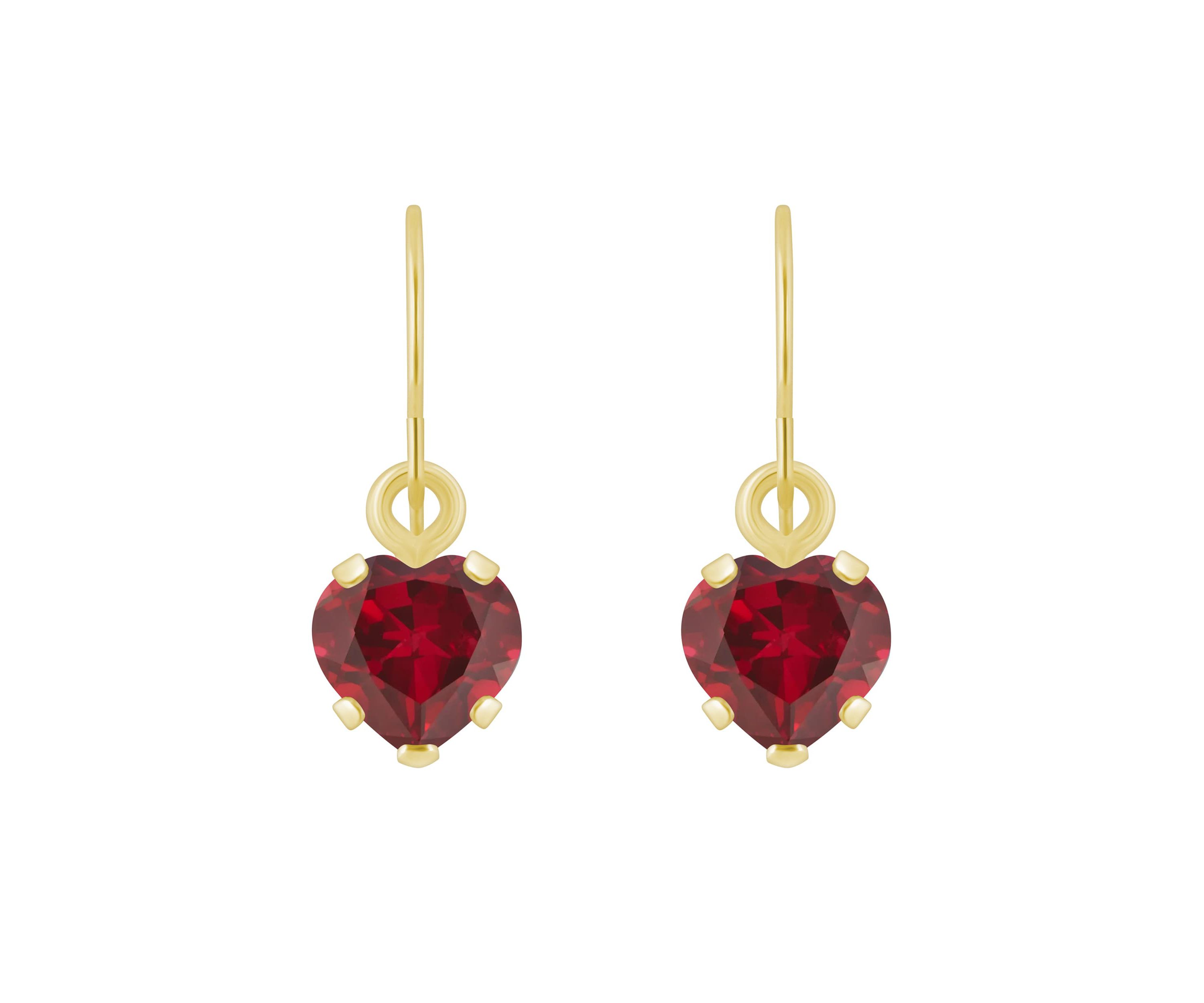 Lab Created 10K White Gold 5mm Heart Shape Created Ruby Drop Earrings