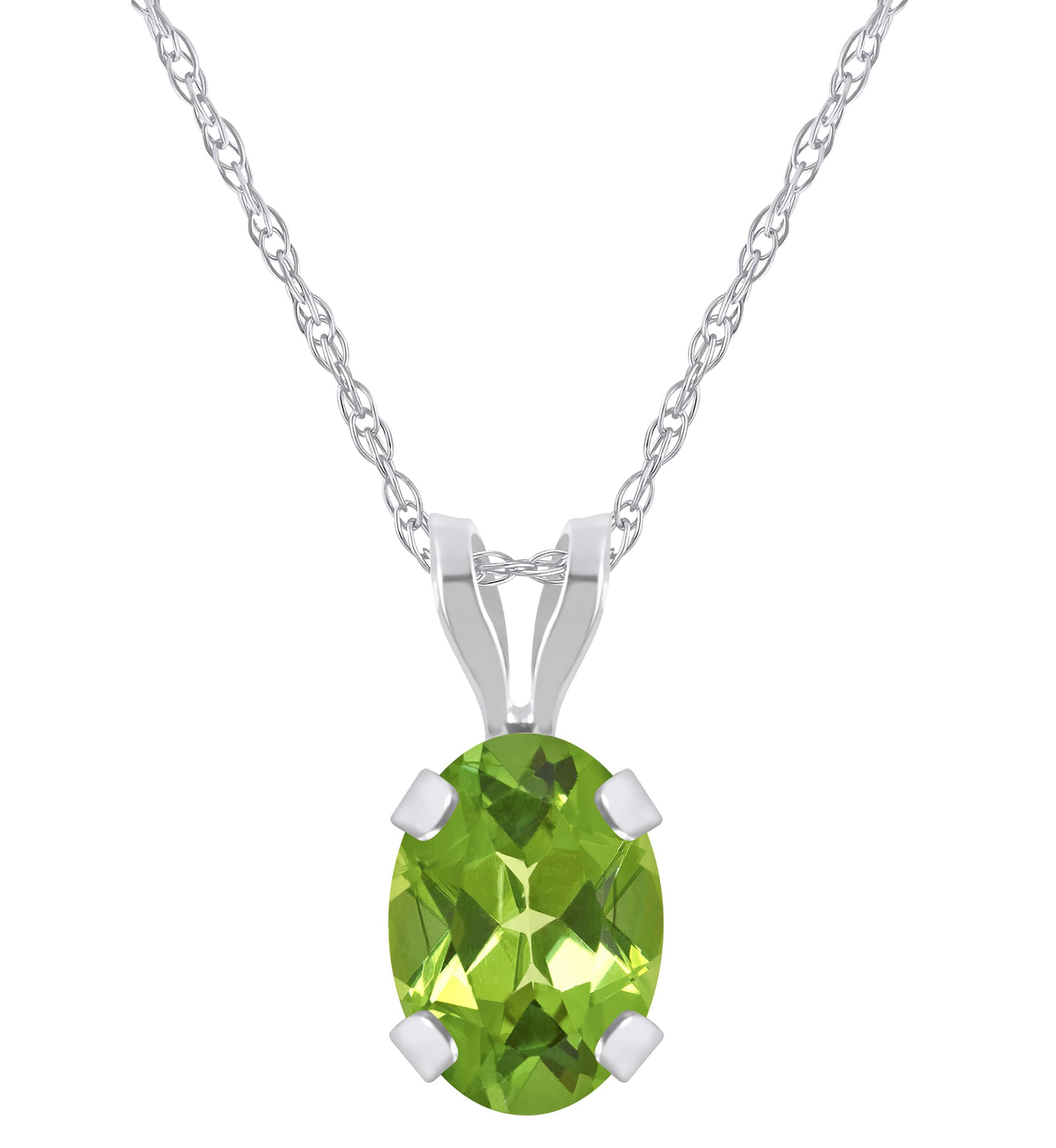 10K White Gold 7x5mm Oval Peridot Pendant Necklace