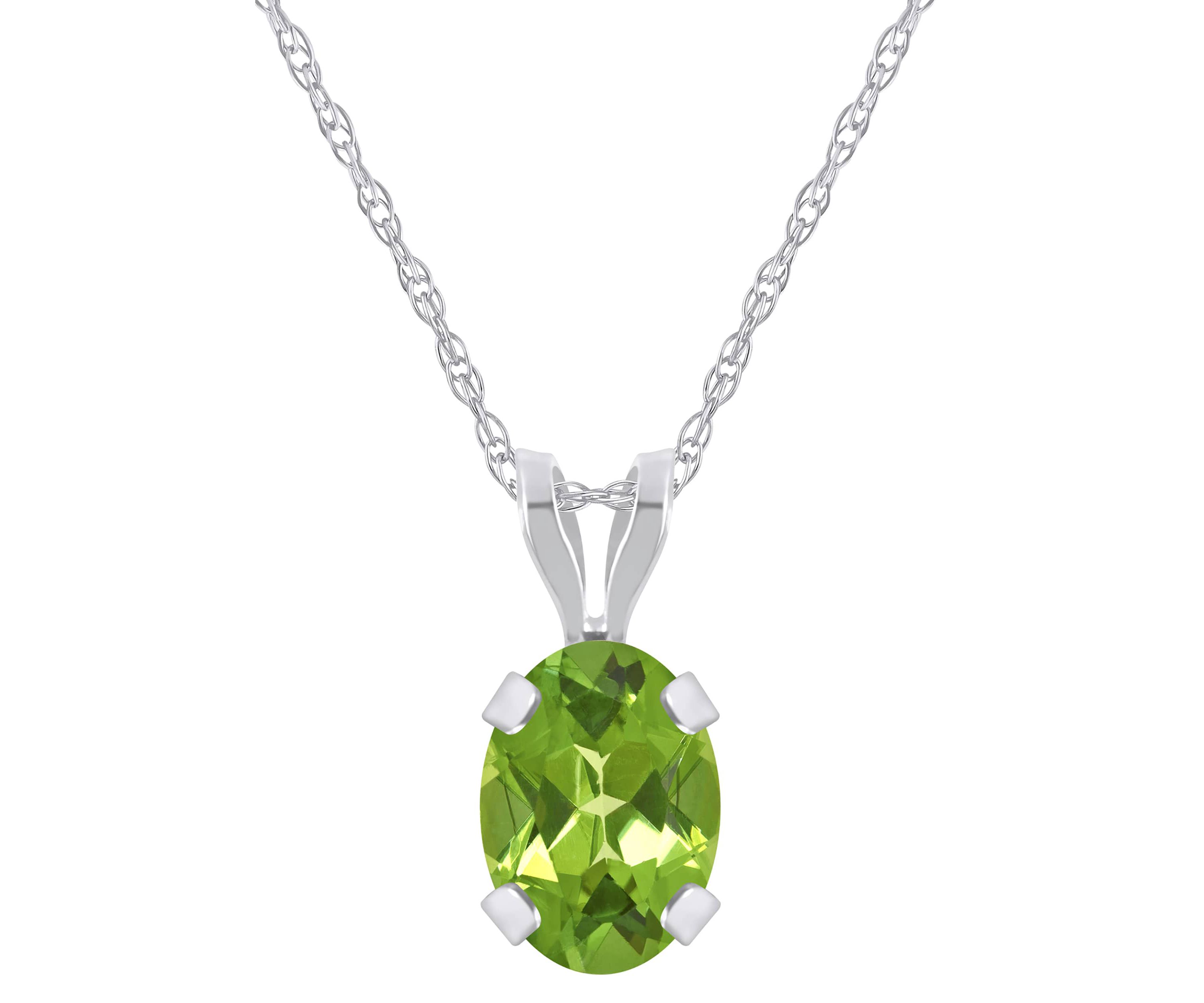 10K White Gold 7x5mm Oval Peridot Pendant Necklace