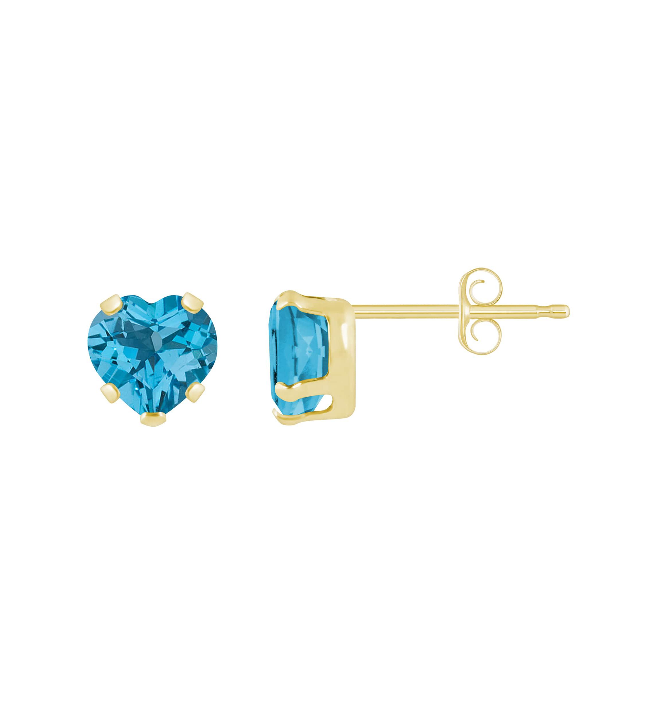 10K White Gold 5mm Heart Shape Blue Topaz Stud Earrings