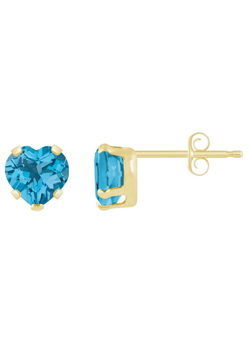 10K White Gold 5mm Heart Shape Blue Topaz Stud Earrings