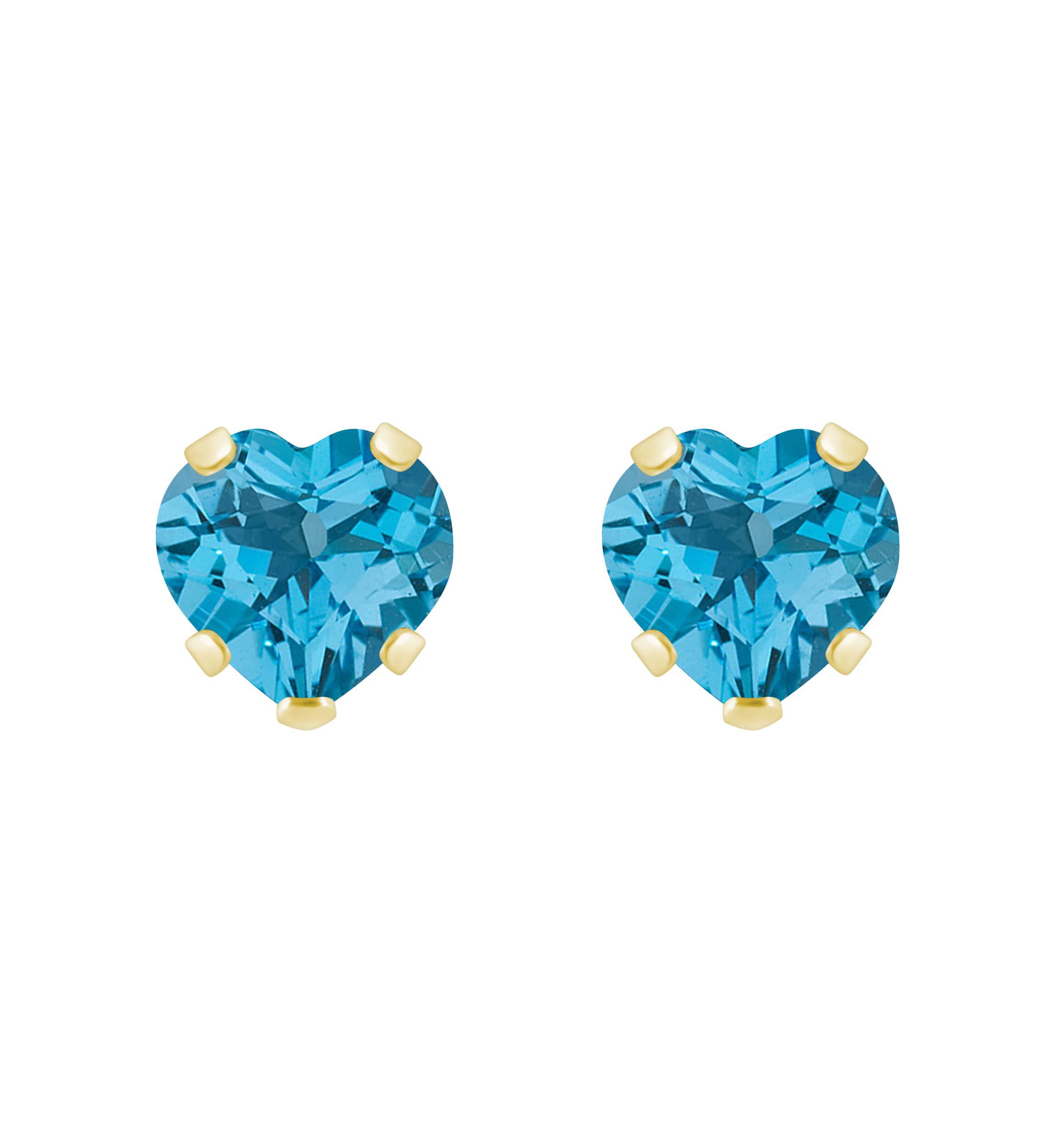 10K White Gold 5mm Heart Shape Blue Topaz Stud Earrings