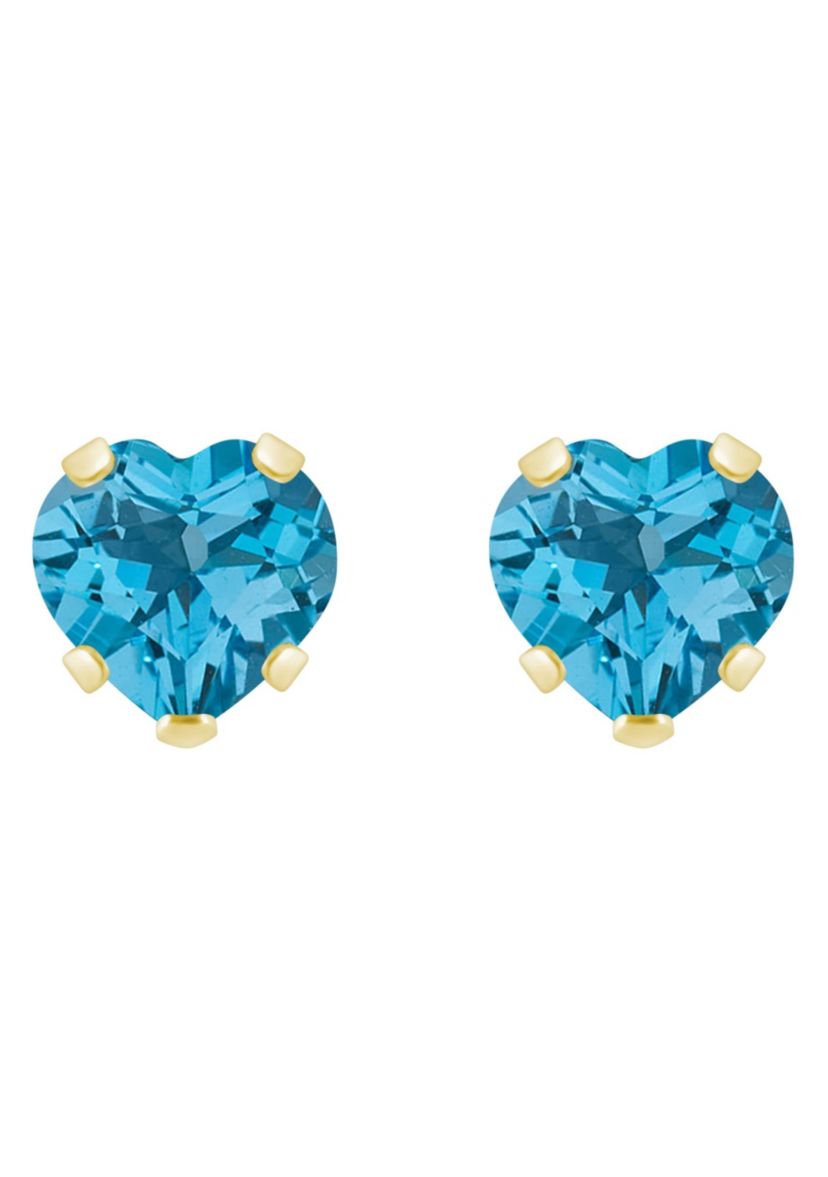 10K White Gold 5mm Heart Shape Blue Topaz Stud Earrings