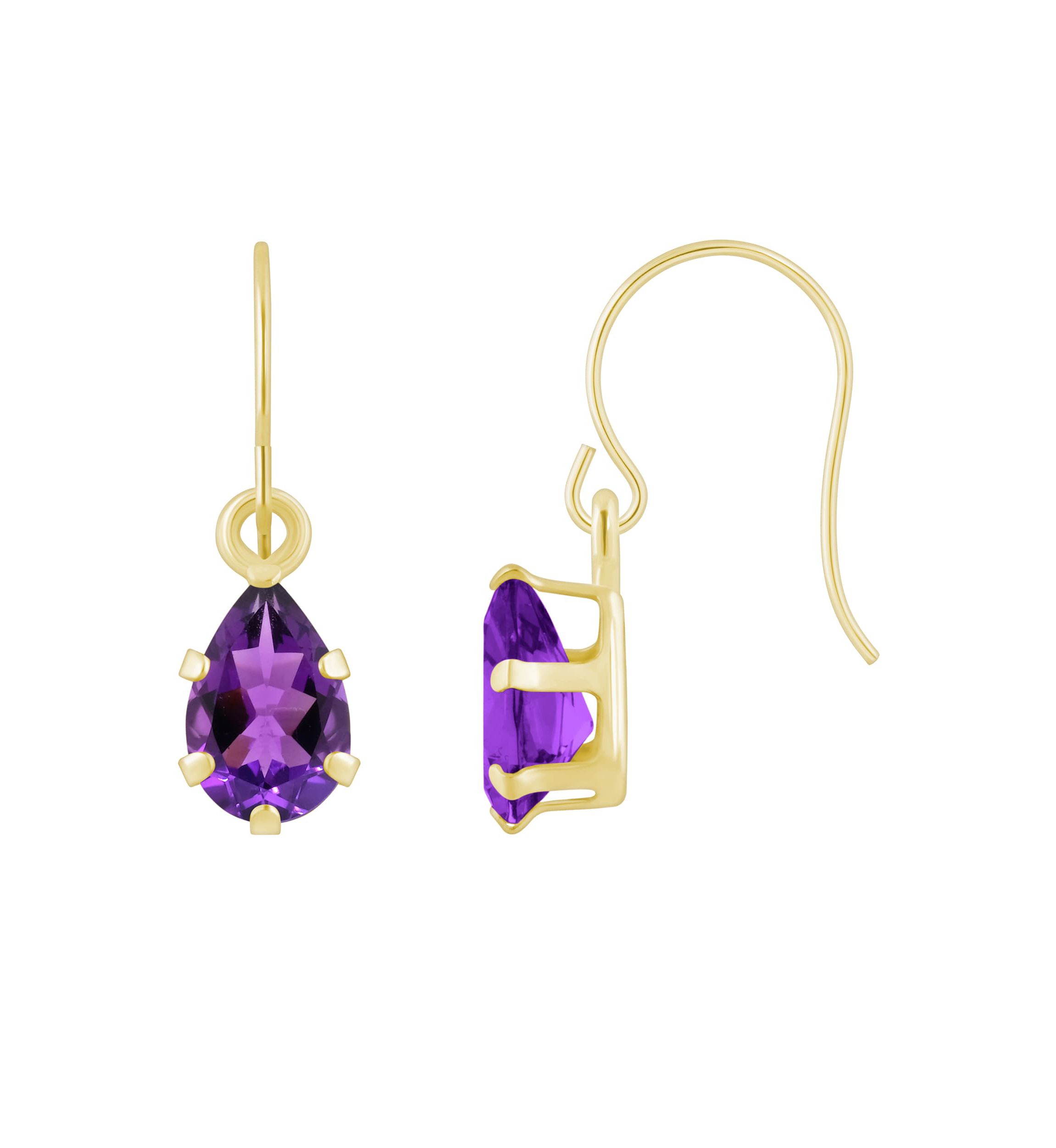 10K White Gold 6x4mm Pear Shape Amethyst Drop Earrings