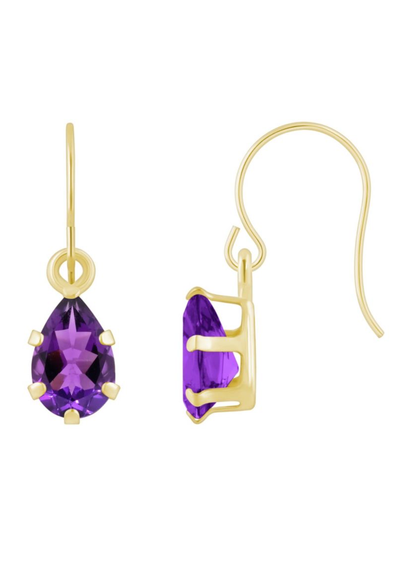 10K White Gold 6x4mm Pear Shape Amethyst Drop Earrings