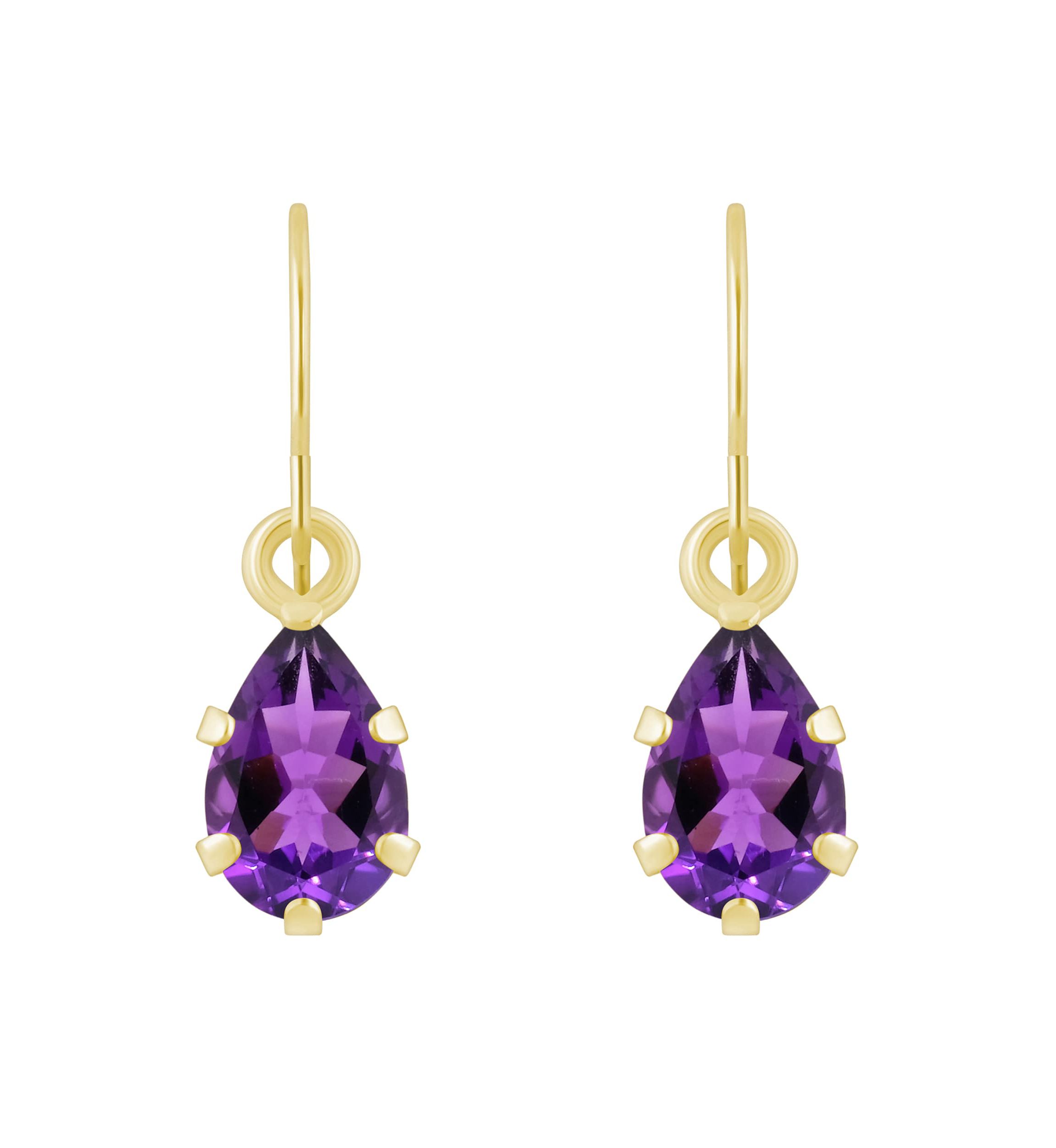 10K White Gold 6x4mm Pear Shape Amethyst Drop Earrings