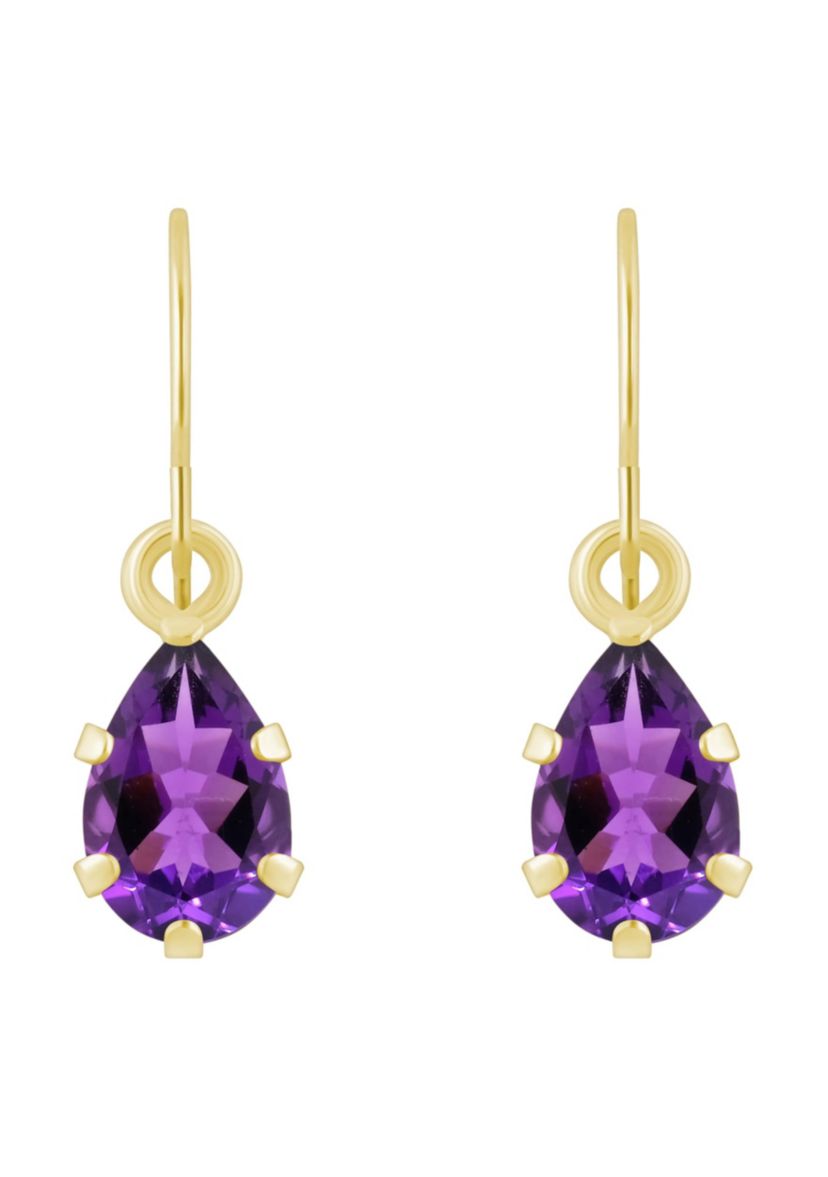 10K White Gold 6x4mm Pear Shape Amethyst Drop Earrings