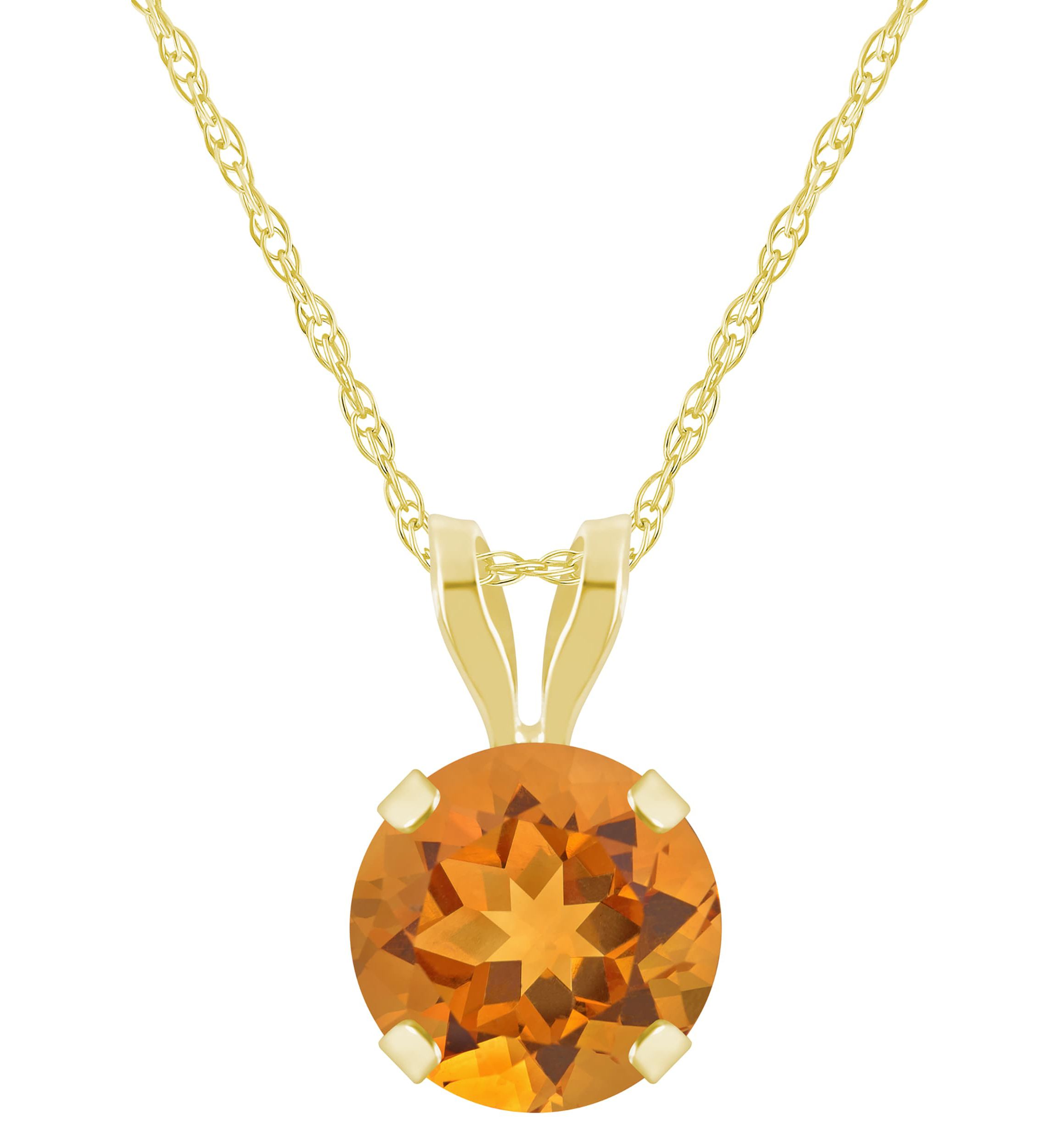 10K White Gold 6mm Round Citrine Pendant Necklace