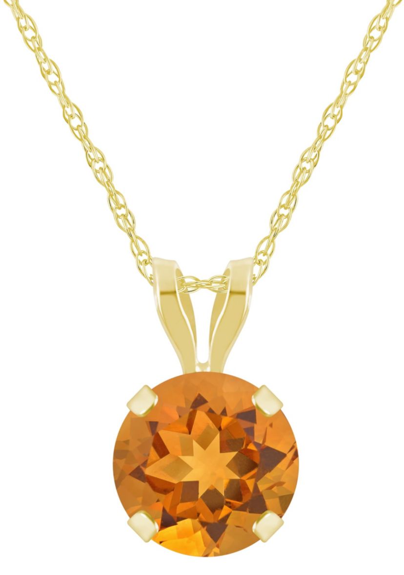 10K White Gold 6mm Round Citrine Pendant Necklace