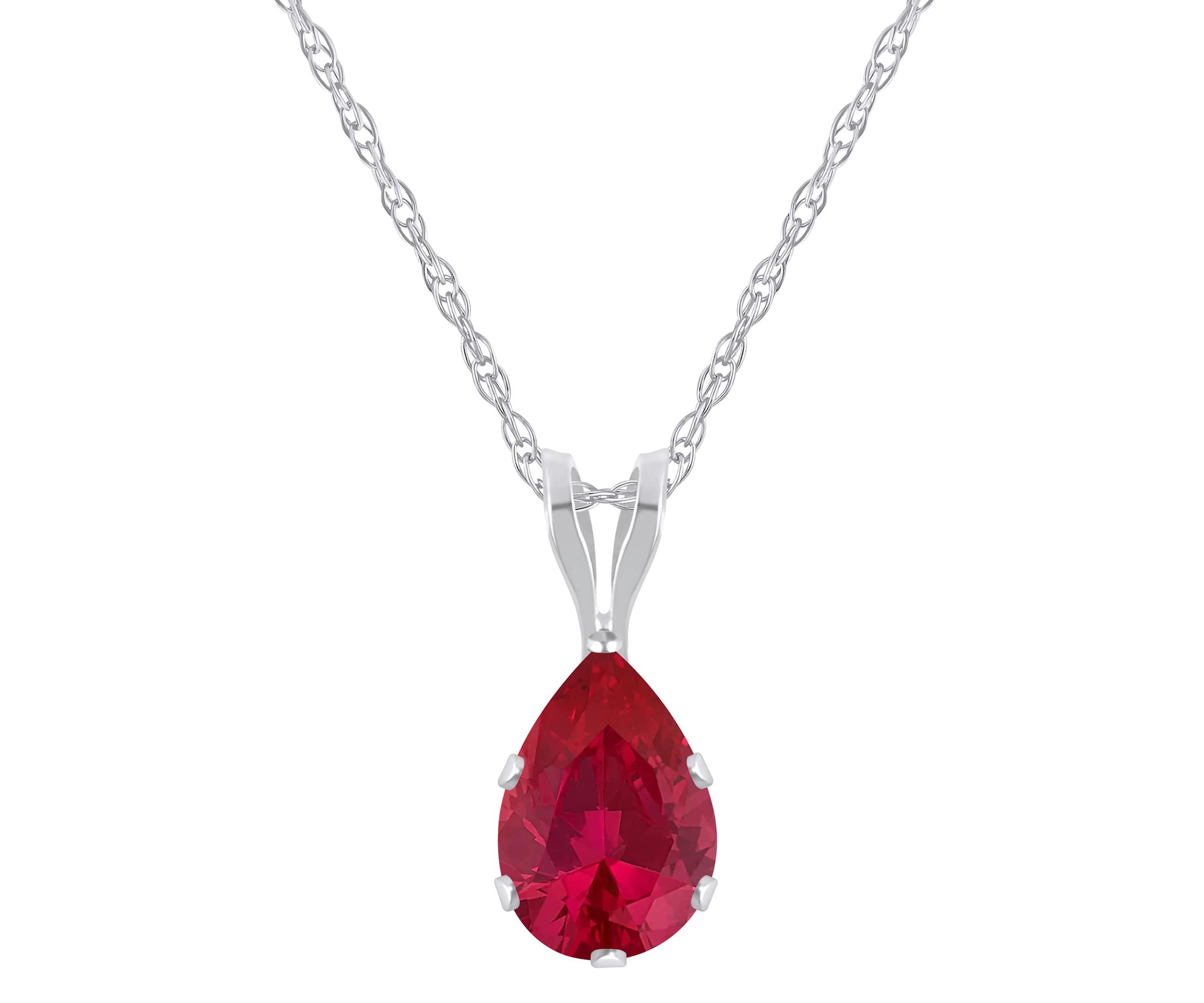 Lab Created 10K Yellow Gold 7x5mm Pear Shape Created Ruby Pendant Necklace