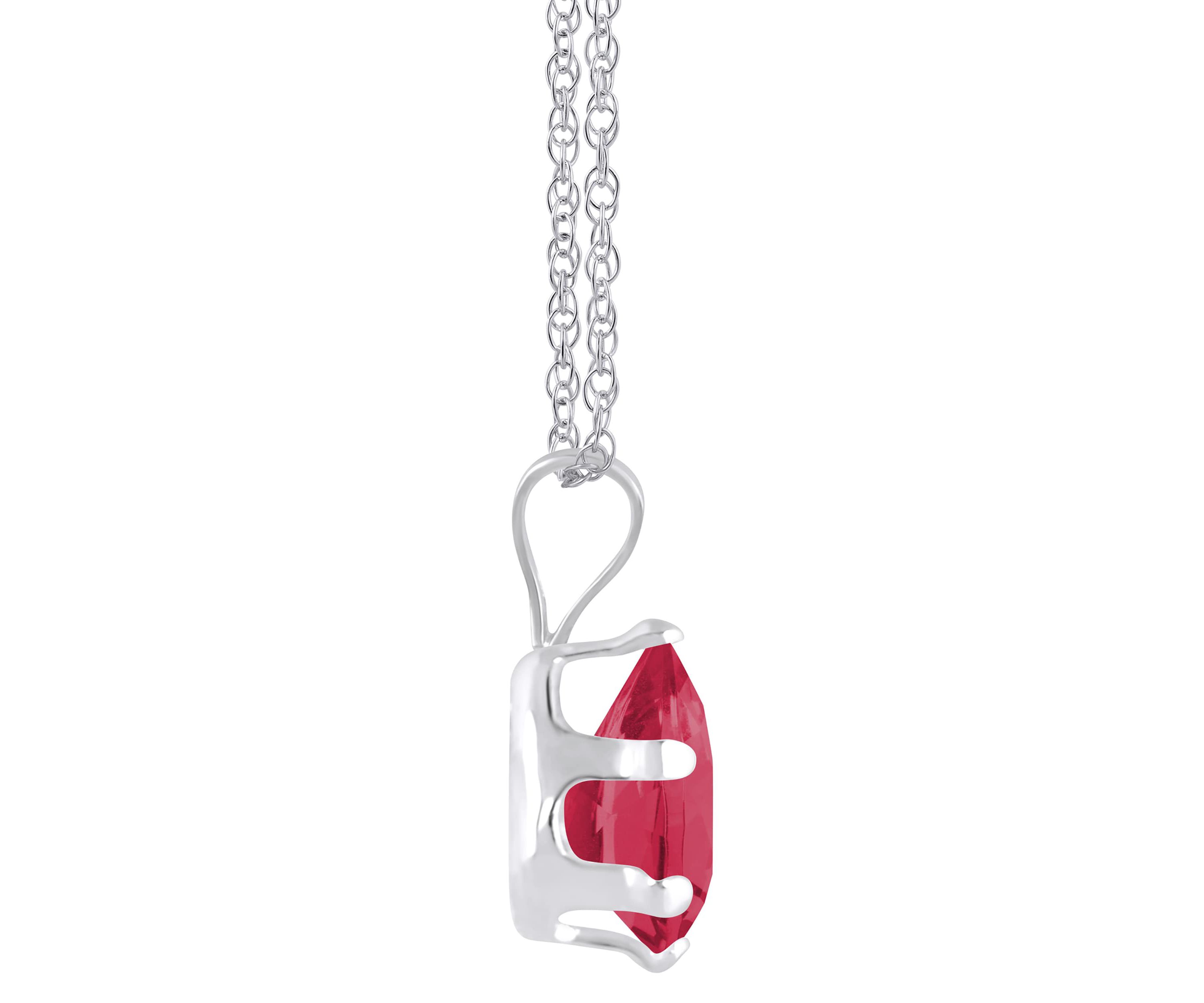 Lab Created 10K Yellow Gold 7x5mm Pear Shape Created Ruby Pendant Necklace