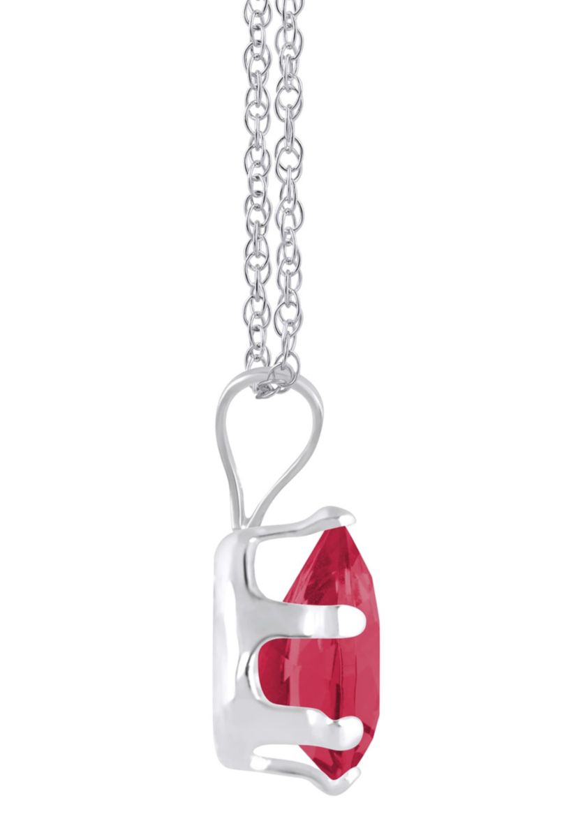 Lab Created 10K Yellow Gold 7x5mm Pear Shape Created Ruby Pendant Necklace