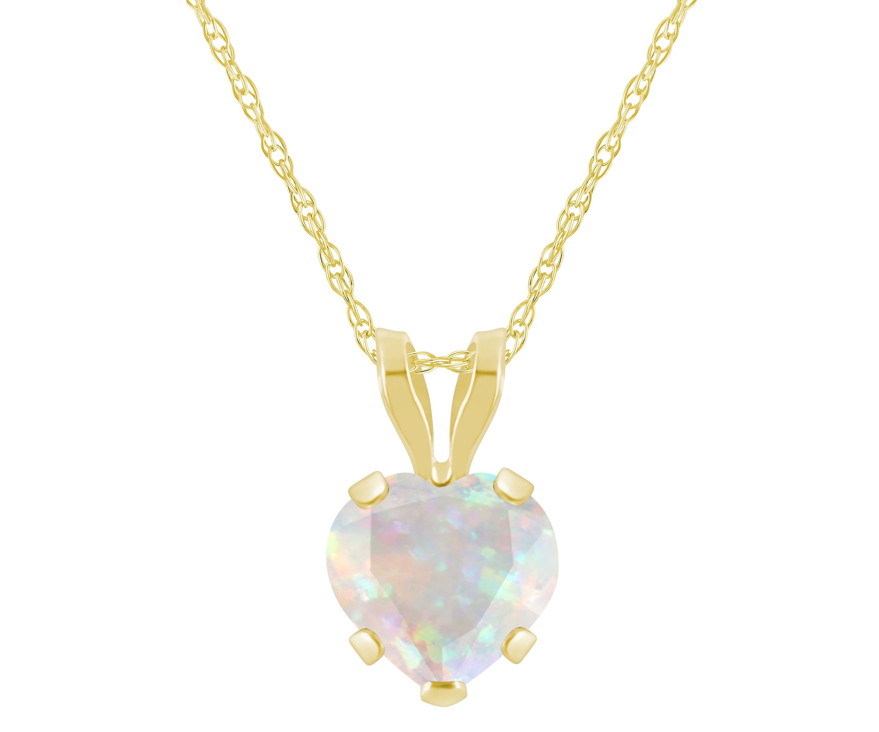 Lab Created 10K Yellow Gold 6mm Heart Shape Created Opal Pendant Necklace