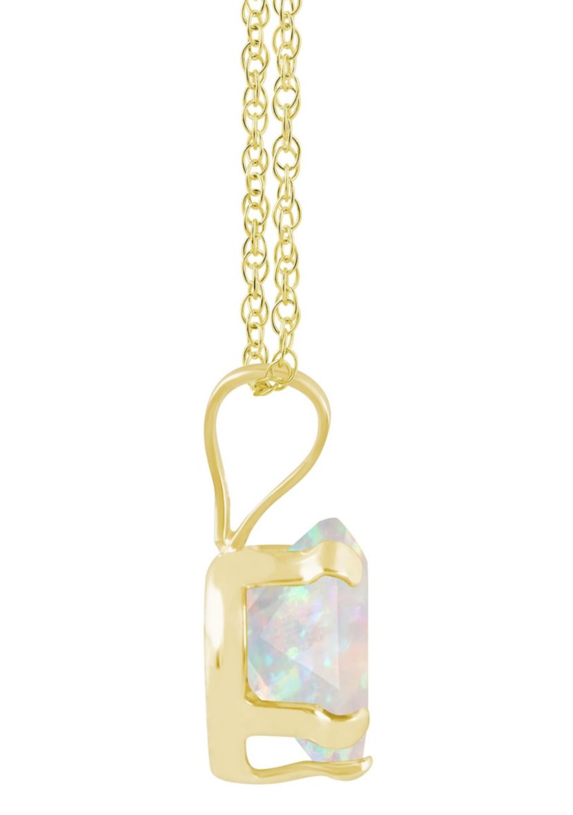 Lab Created 10K Yellow Gold 6mm Heart Shape Created Opal Pendant Necklace