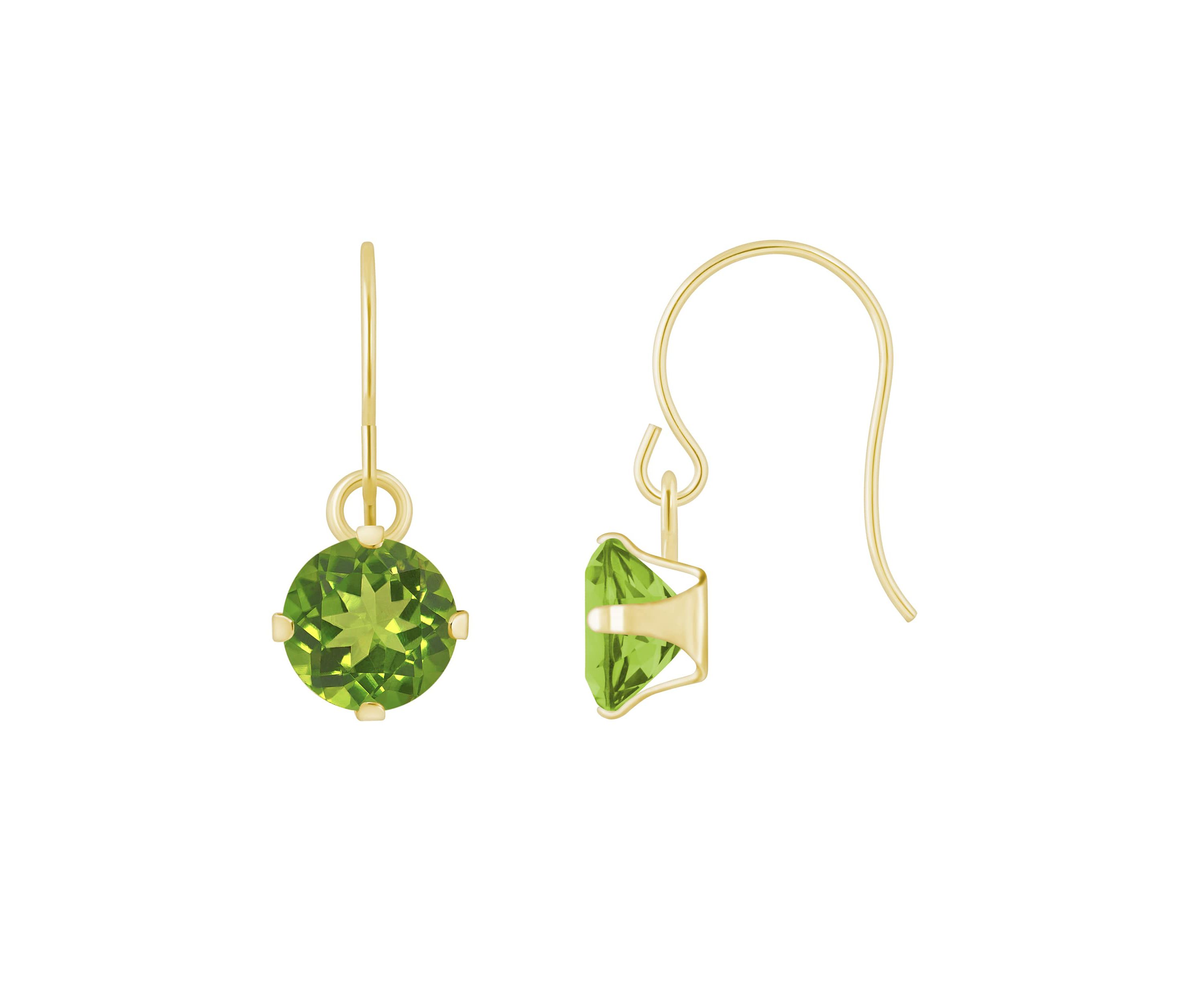 10K White Gold 5mm Round Peridot Drop Earrings