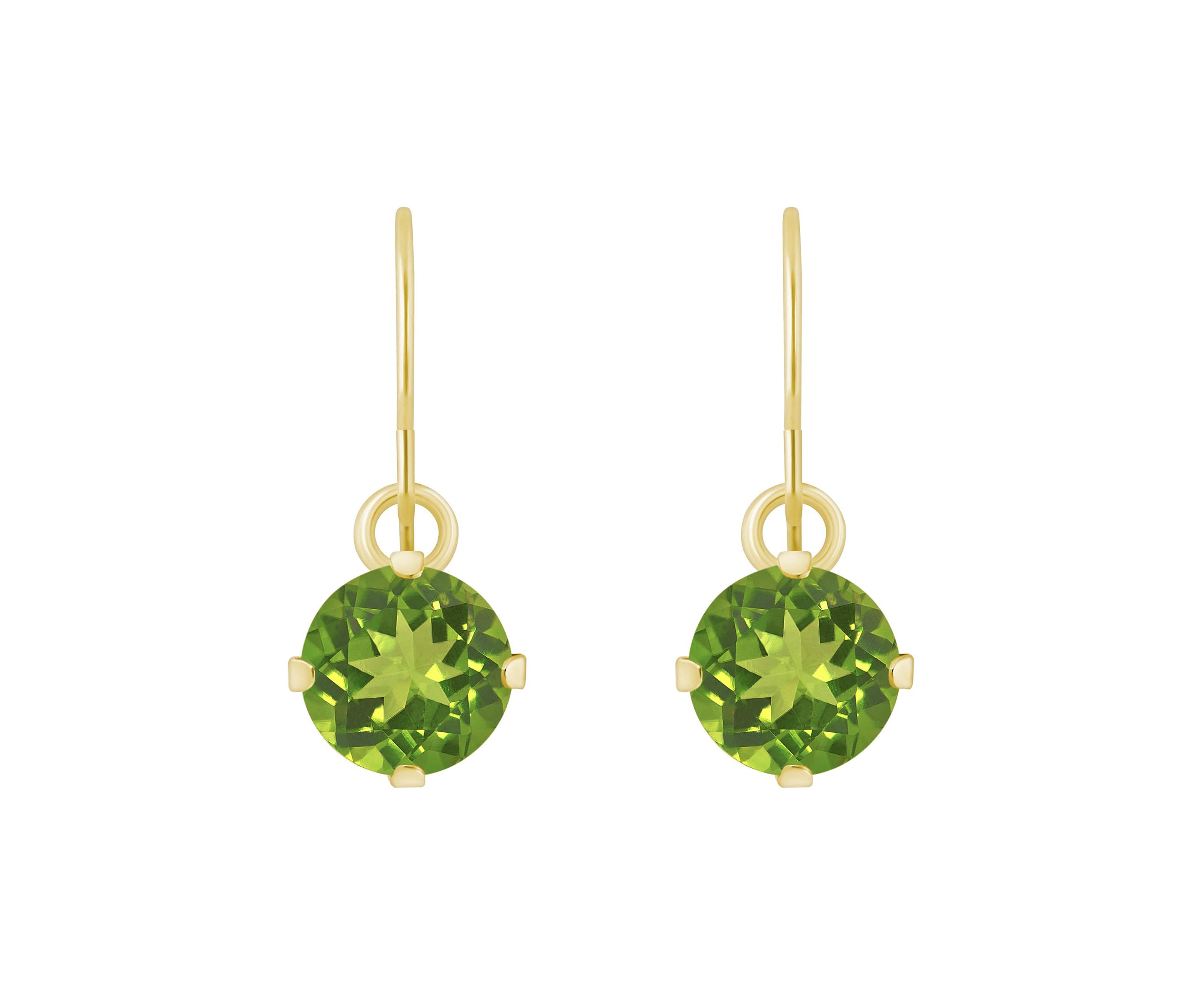 10K White Gold 5mm Round Peridot Drop Earrings