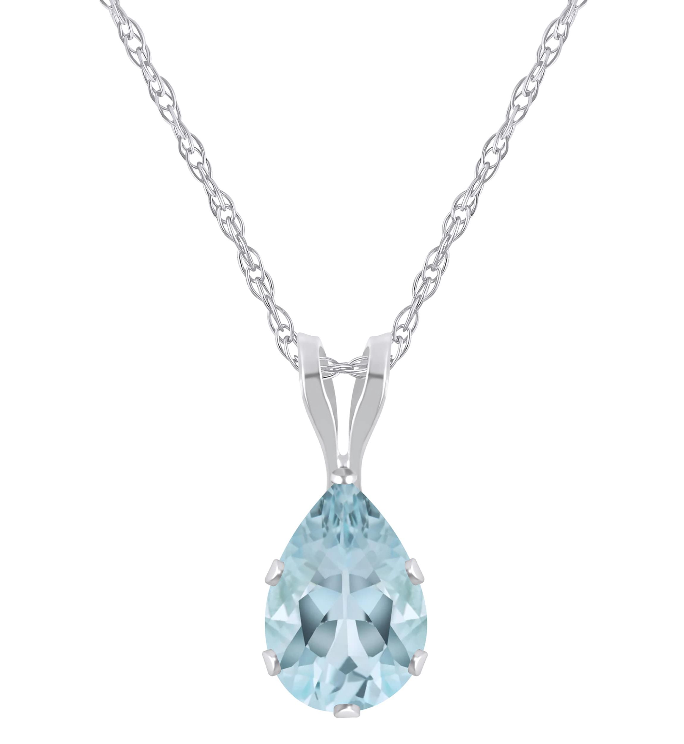 10K Yellow Gold 7x5mm Pear Shape Aquamarine Pendant Necklace