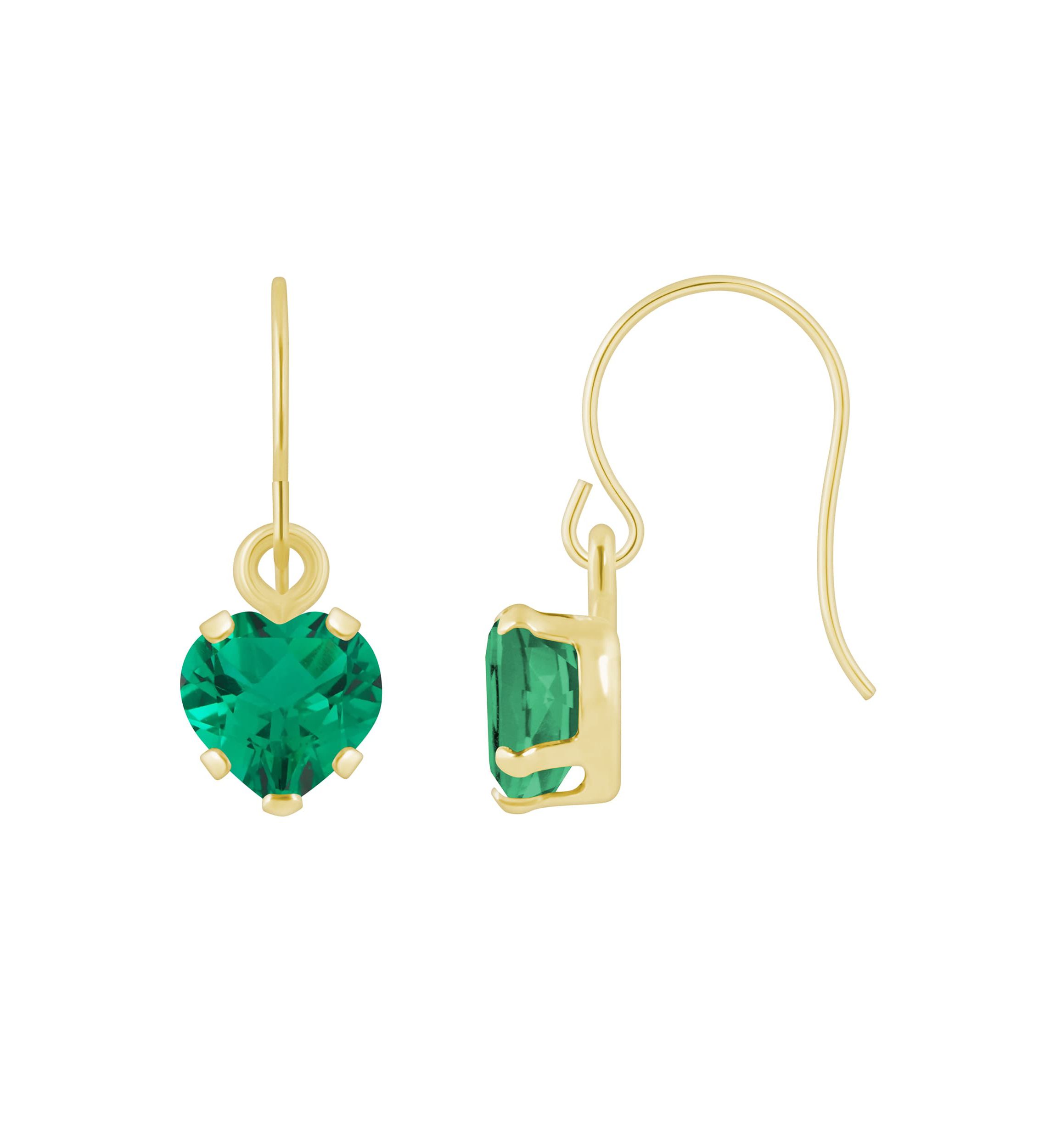Lab Created 10K Yellow Gold 5mm Heart Shape Created Emerald Drop Earrings