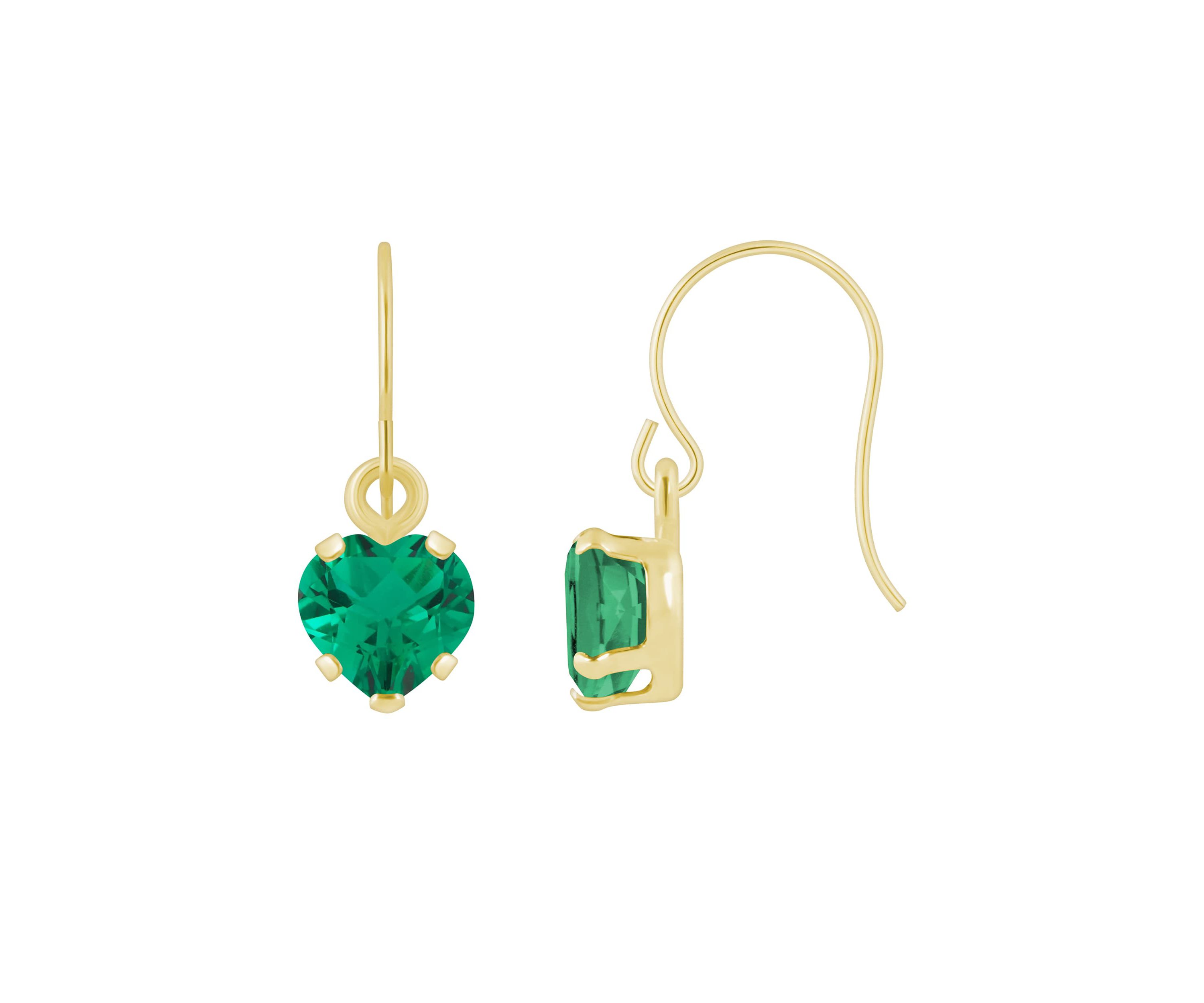 Lab Created 10K Yellow Gold 5mm Heart Shape Created Emerald Drop Earrings
