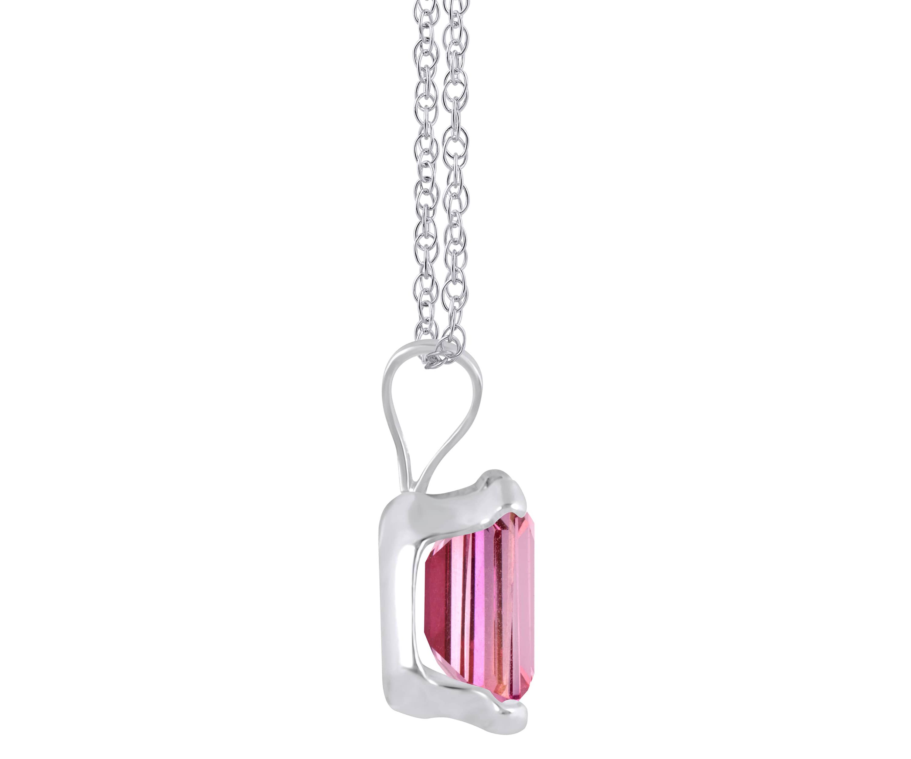 10K Yellow Gold 7x5mm Emerald Cut Pink Topaz Pendant Necklace