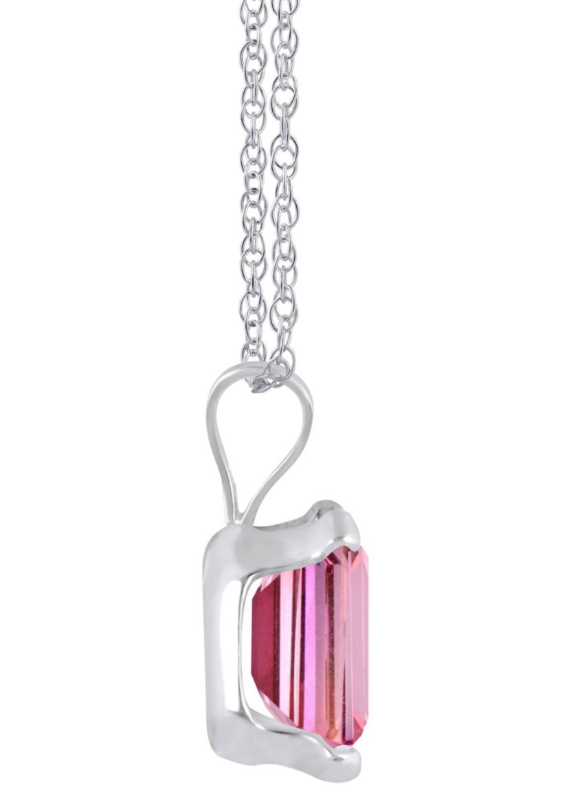 10K Yellow Gold 7x5mm Emerald Cut Pink Topaz Pendant Necklace