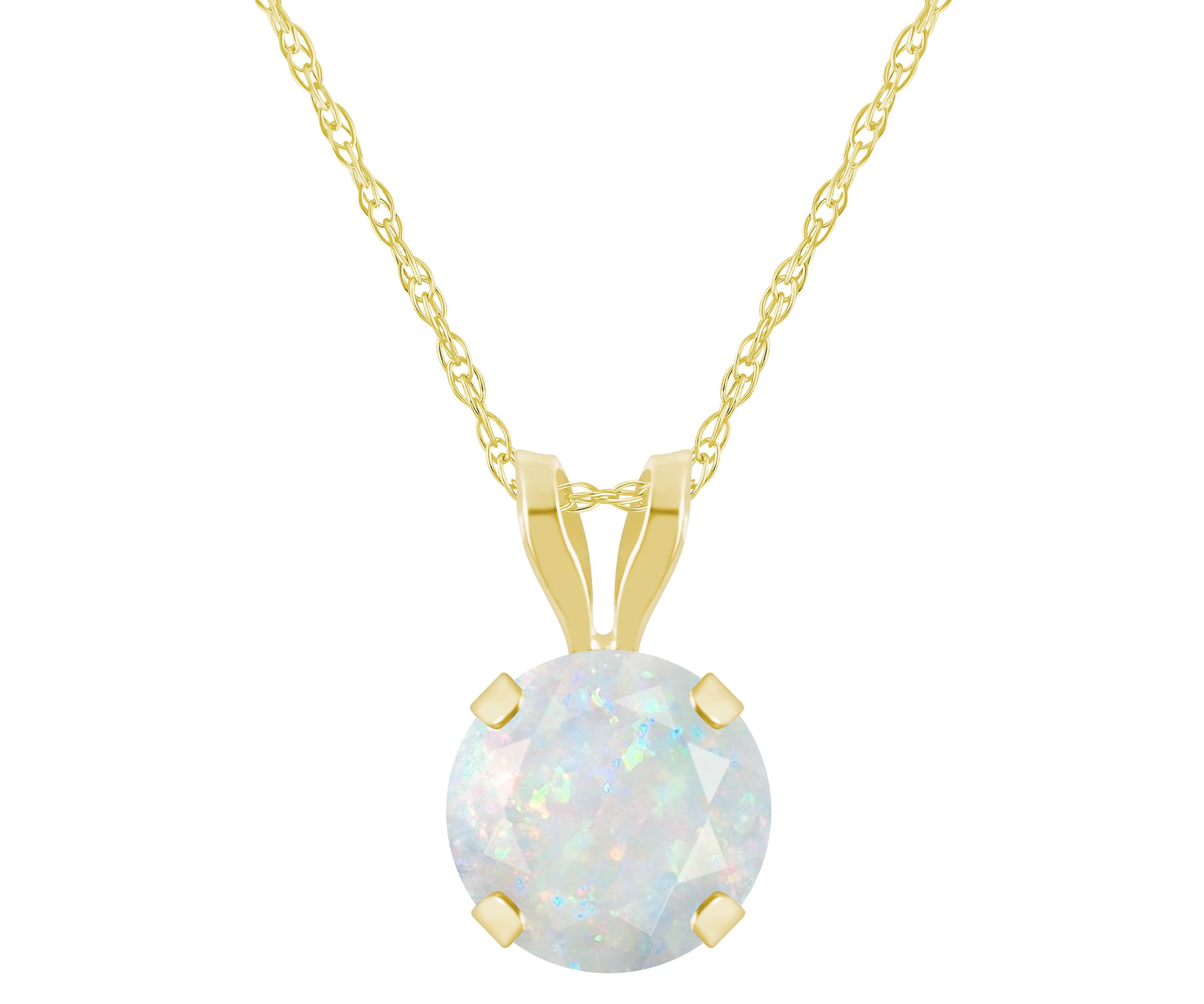 Lab Created 10K Yellow Gold 6mm Round Created Opal Pendant Necklace