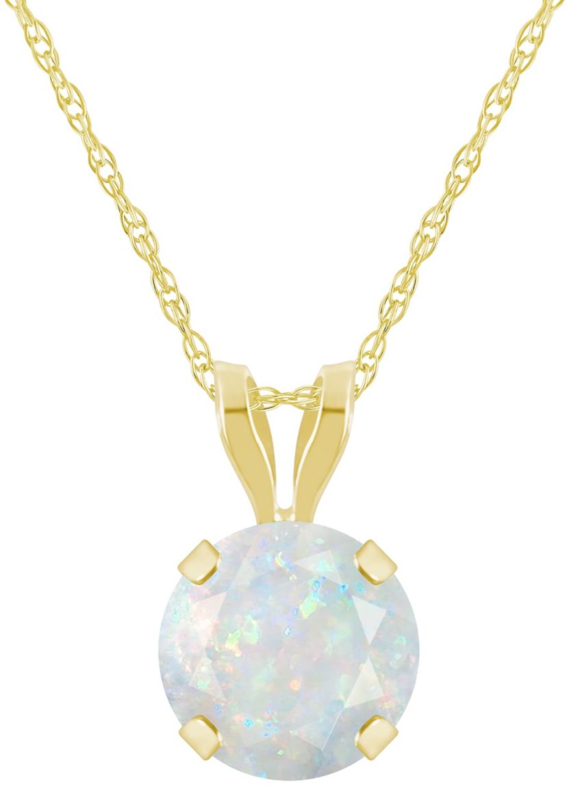 Lab Created 10K Yellow Gold 6mm Round Created Opal Pendant Necklace