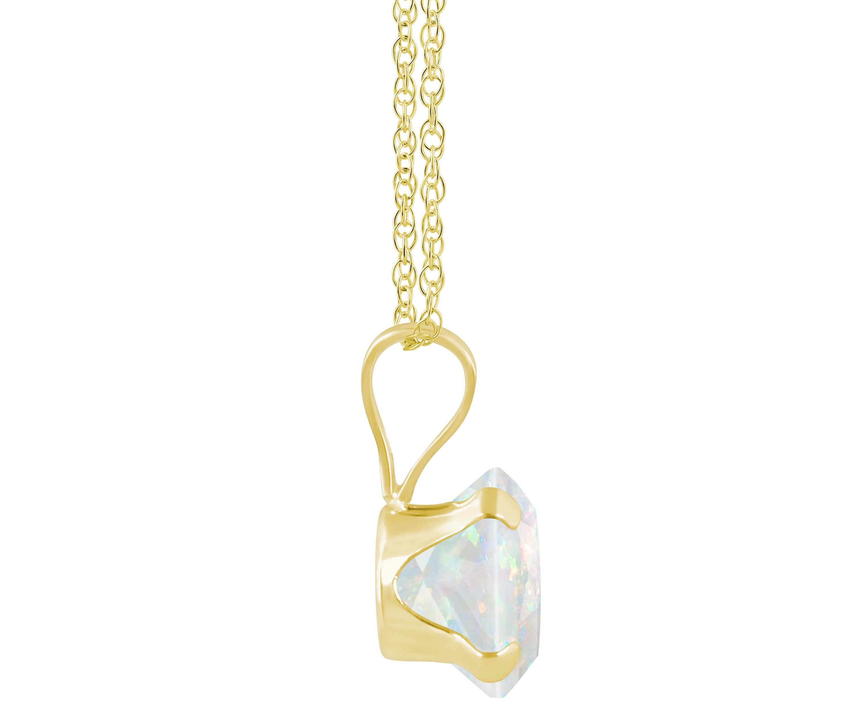Lab Created 10K Yellow Gold 6mm Round Created Opal Pendant Necklace
