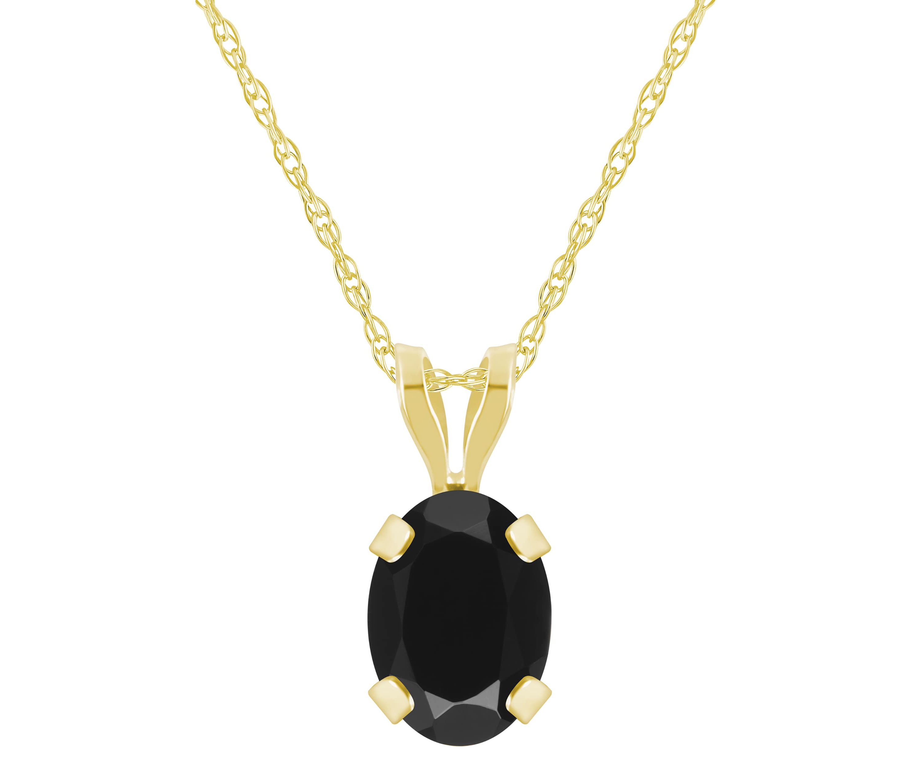 10K Yellow Gold 7x5mm Oval Black Onyx Pendant Necklace