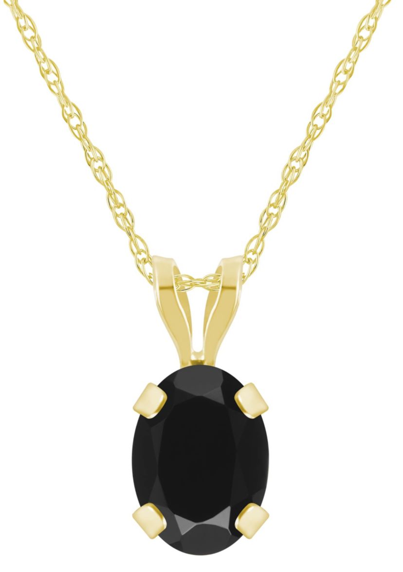 10K Yellow Gold 7x5mm Oval Black Onyx Pendant Necklace