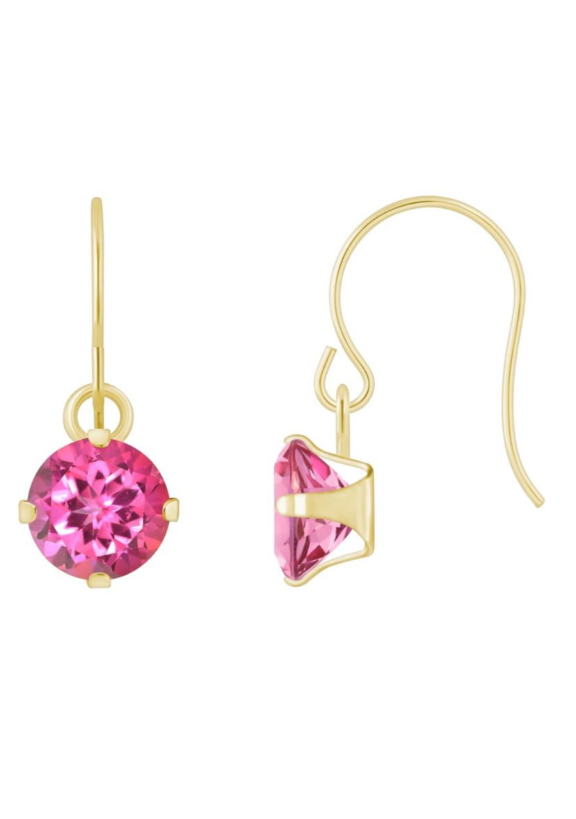 10K Yellow Gold 5mm Round Pink Topaz Drop Earrings