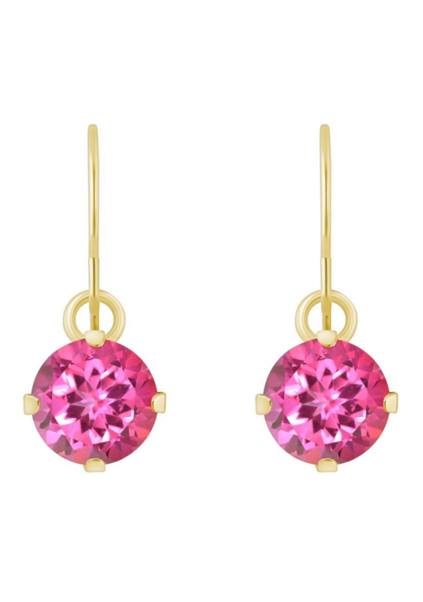 10K Yellow Gold 5mm Round Pink Topaz Drop Earrings
