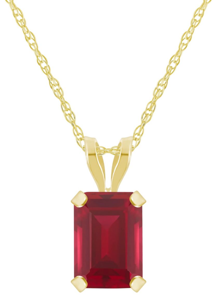 Lab Created 10K White Gold 7x5mm Emerald Cut Created Ruby Pendant Necklace