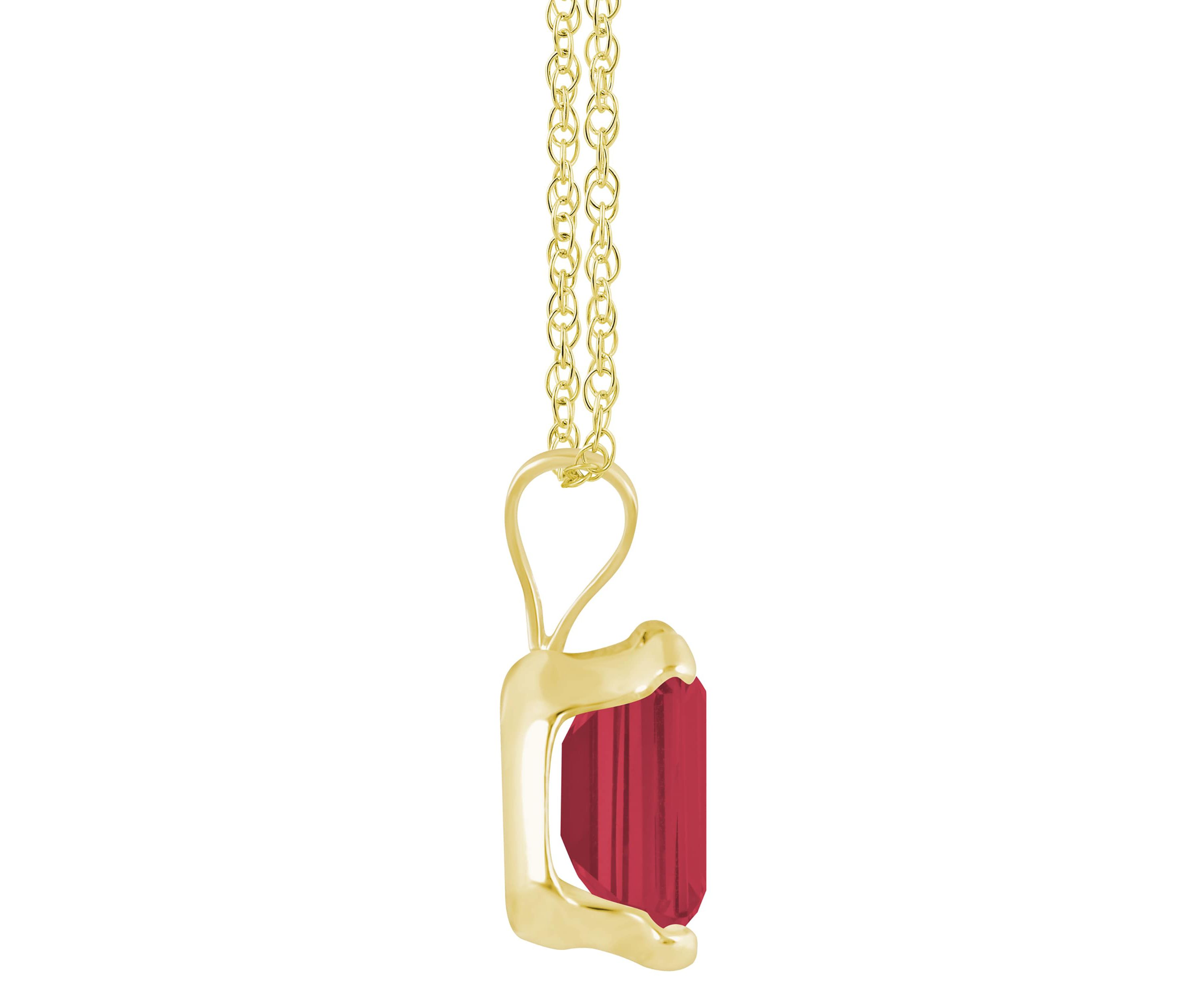 Lab Created 10K White Gold 7x5mm Emerald Cut Created Ruby Pendant Necklace