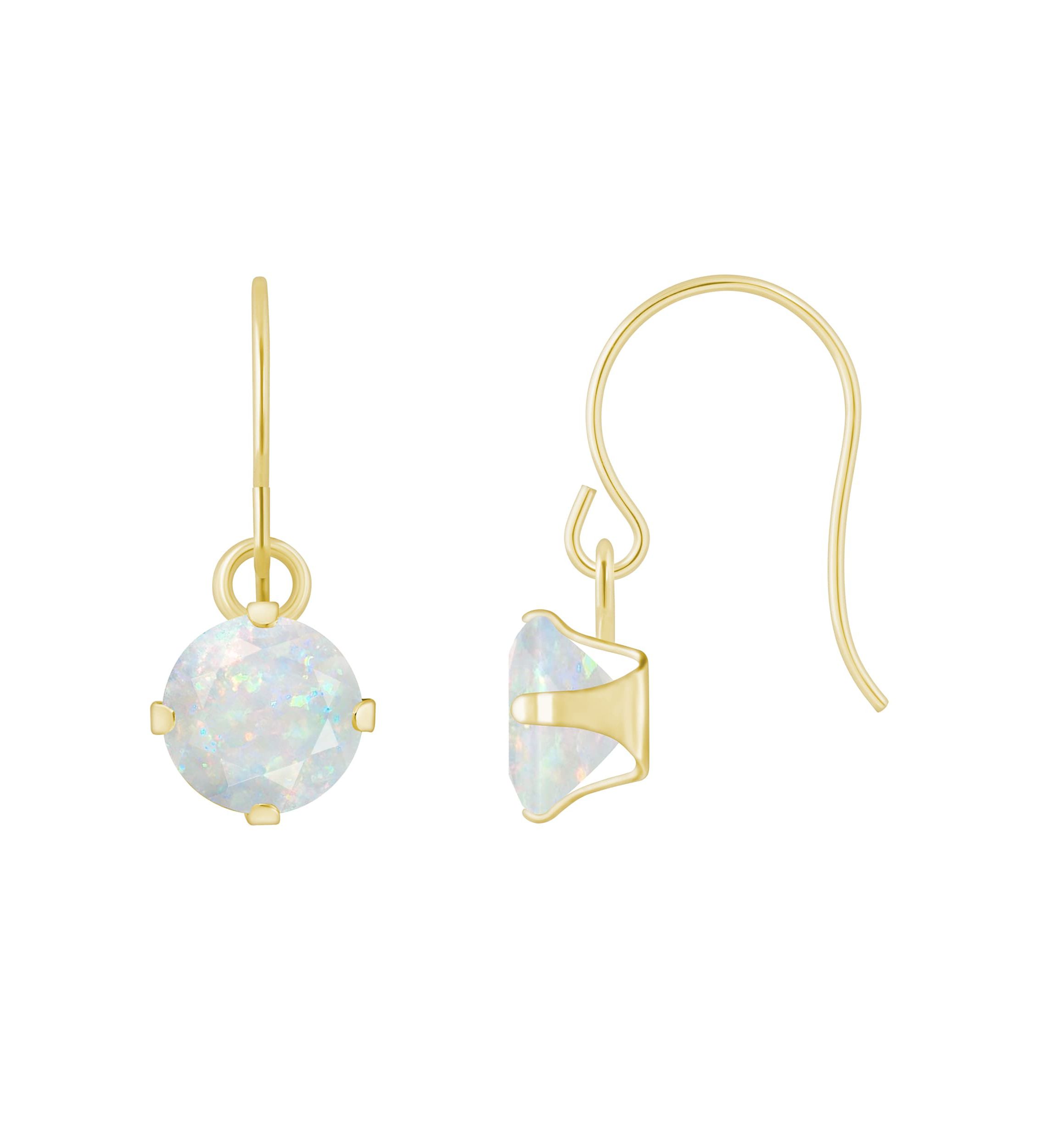 Lab Created 10K White Gold 5mm Round Created Opal Drop Earrings