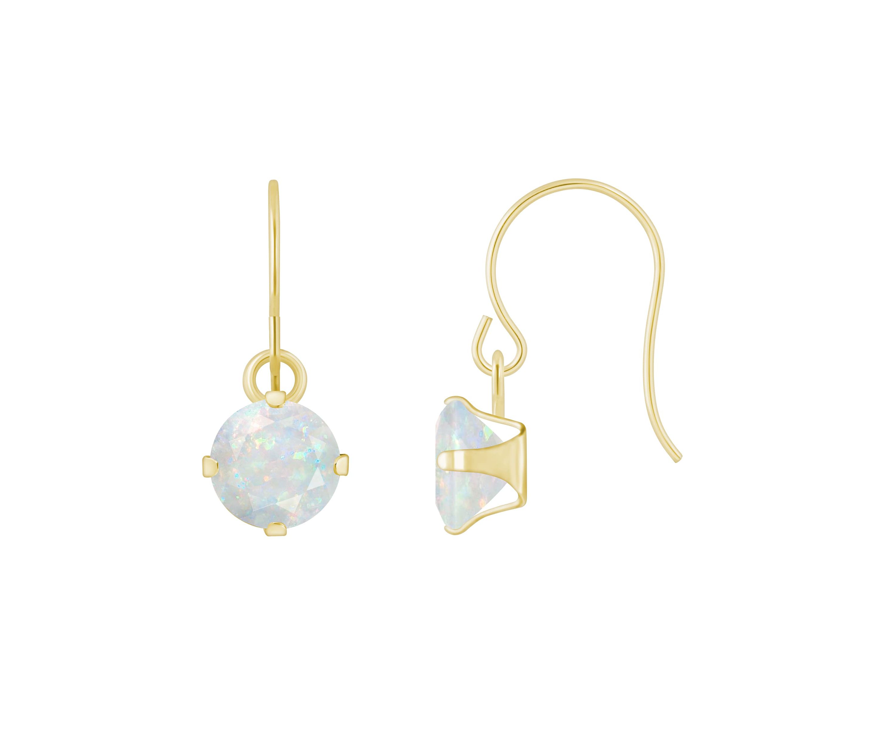 Lab Created 10K White Gold 5mm Round Created Opal Drop Earrings