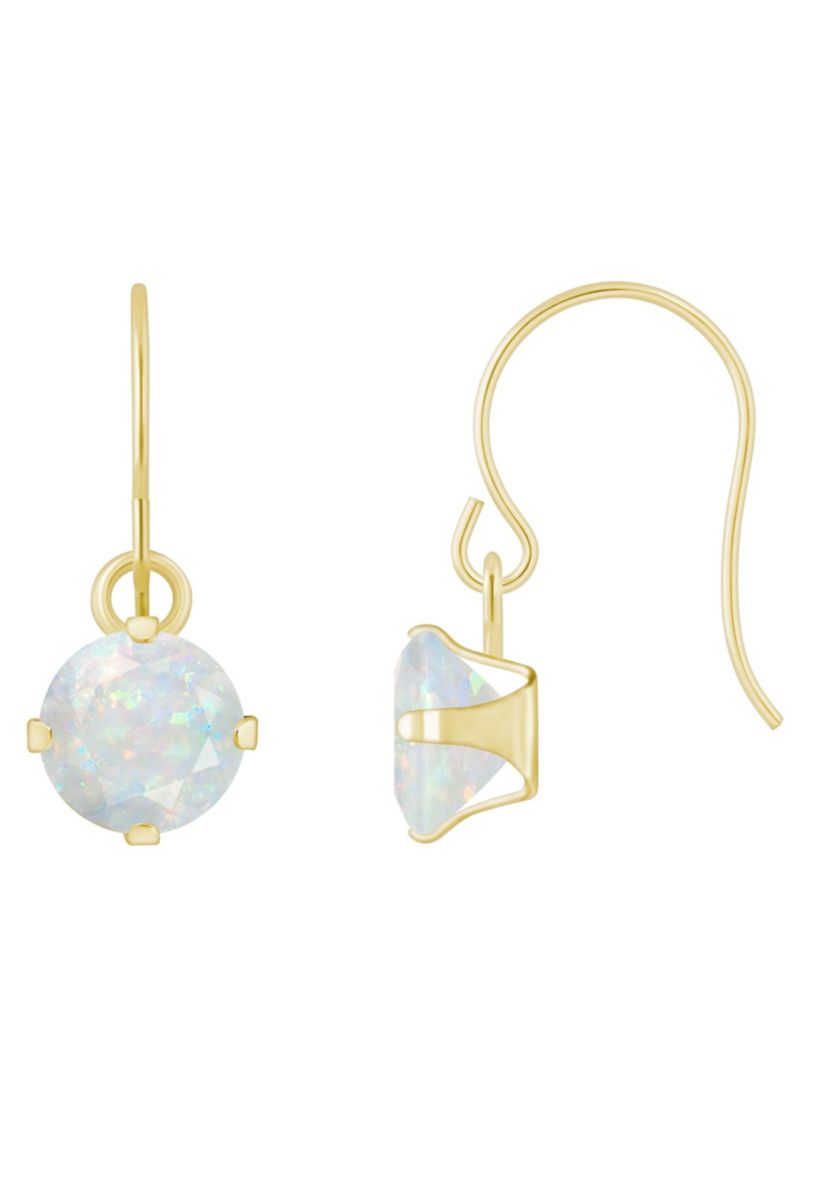 Lab Created 10K White Gold 5mm Round Created Opal Drop Earrings