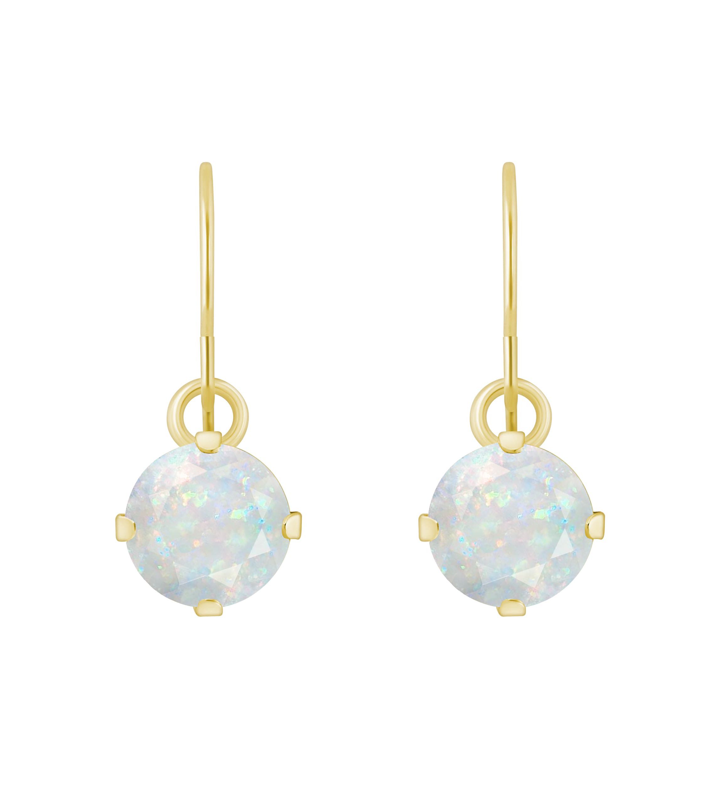Lab Created 10K White Gold 5mm Round Created Opal Drop Earrings