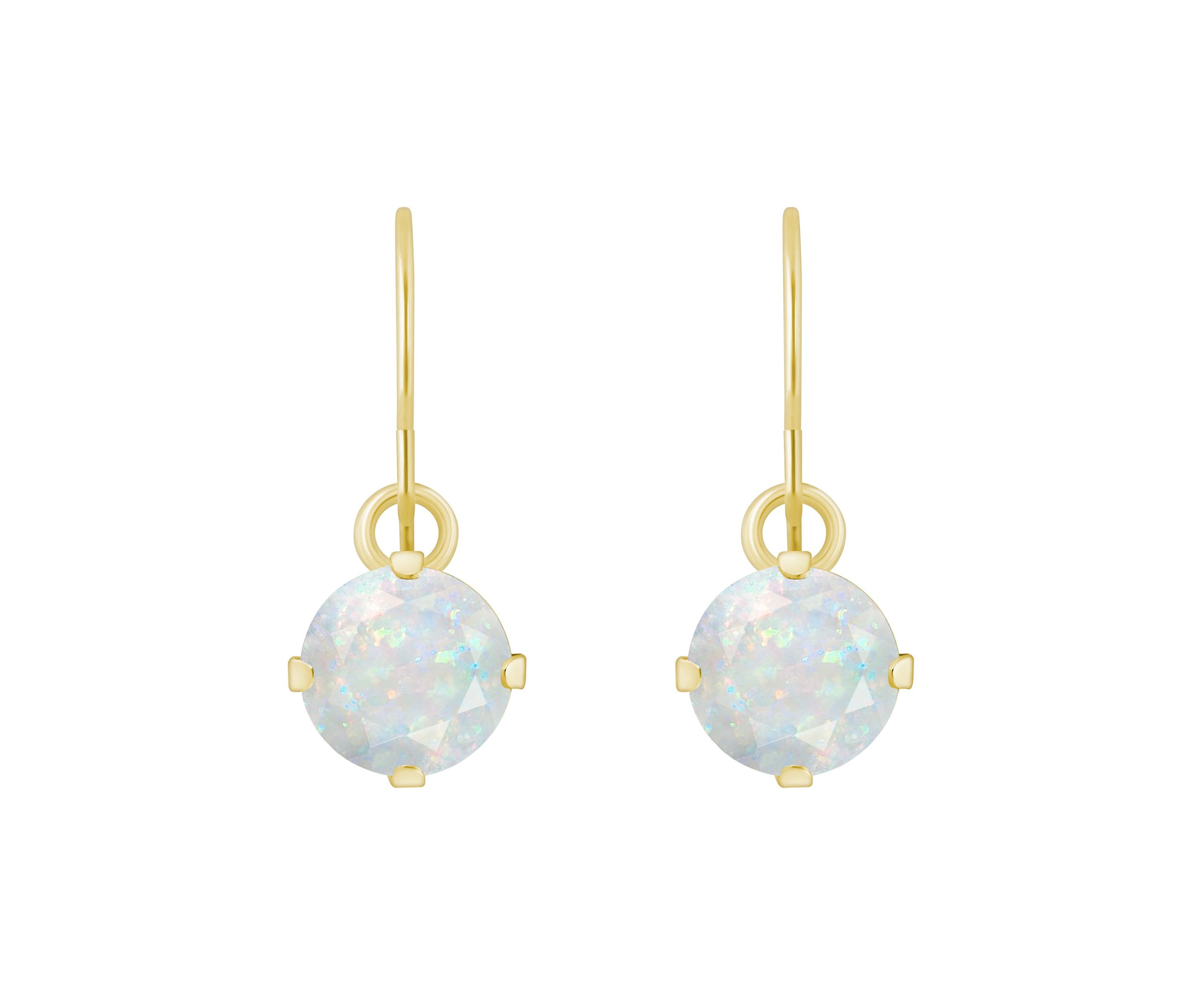 Lab Created 10K White Gold 5mm Round Created Opal Drop Earrings