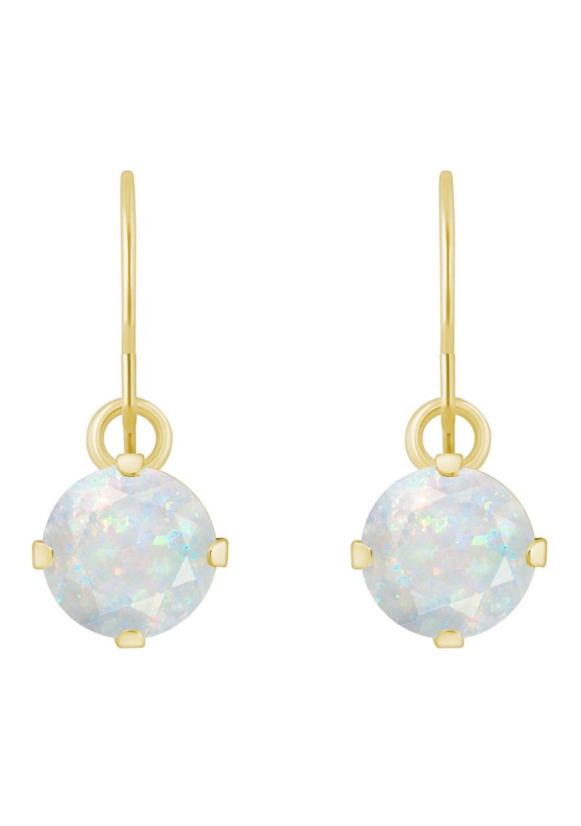 Lab Created 10K White Gold 5mm Round Created Opal Drop Earrings