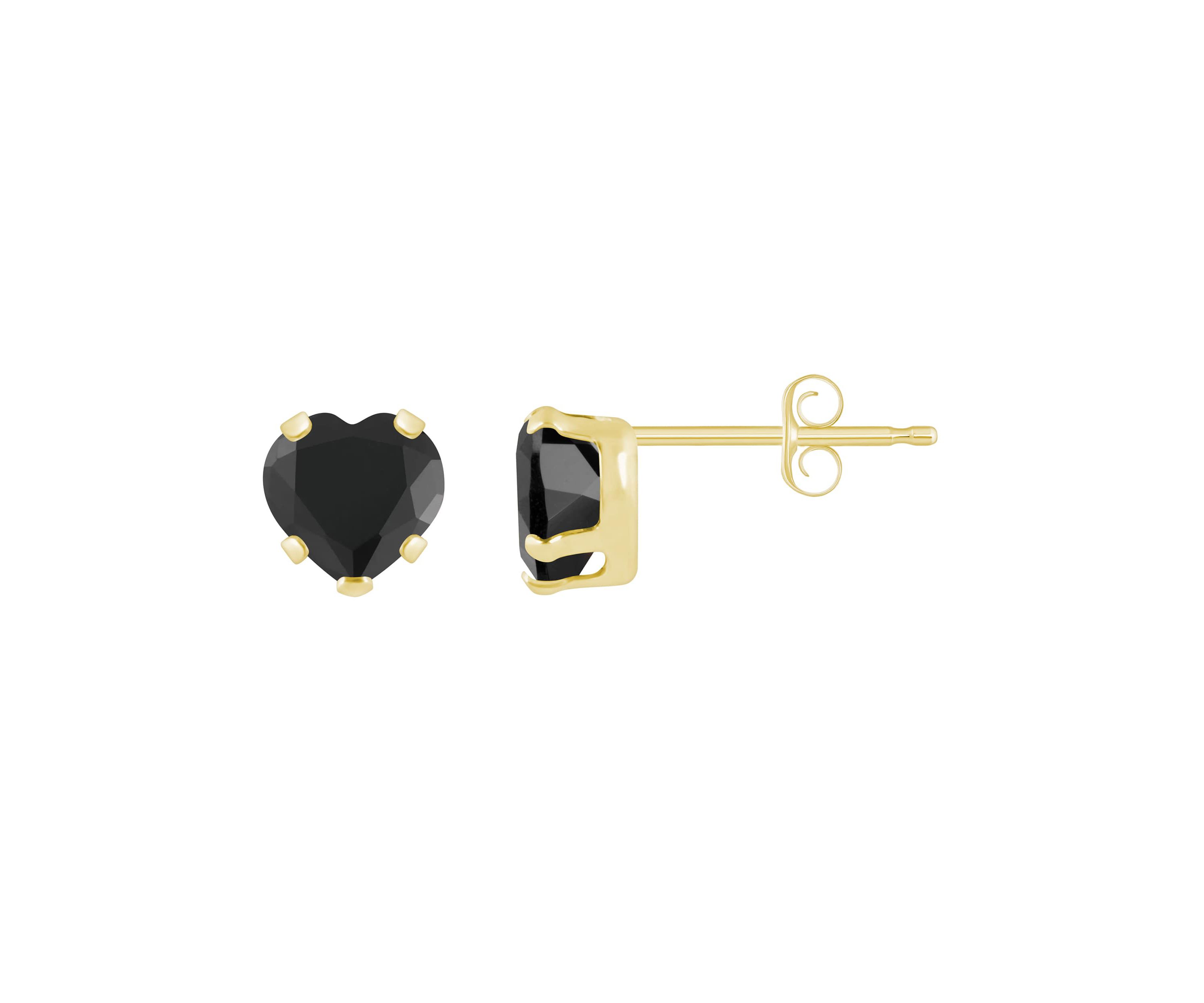 10K Yellow Gold 5mm Heart Shape Black Onyx Stud Earrings