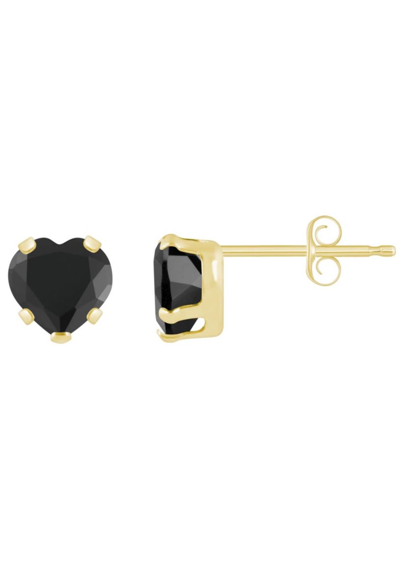 10K Yellow Gold 5mm Heart Shape Black Onyx Stud Earrings