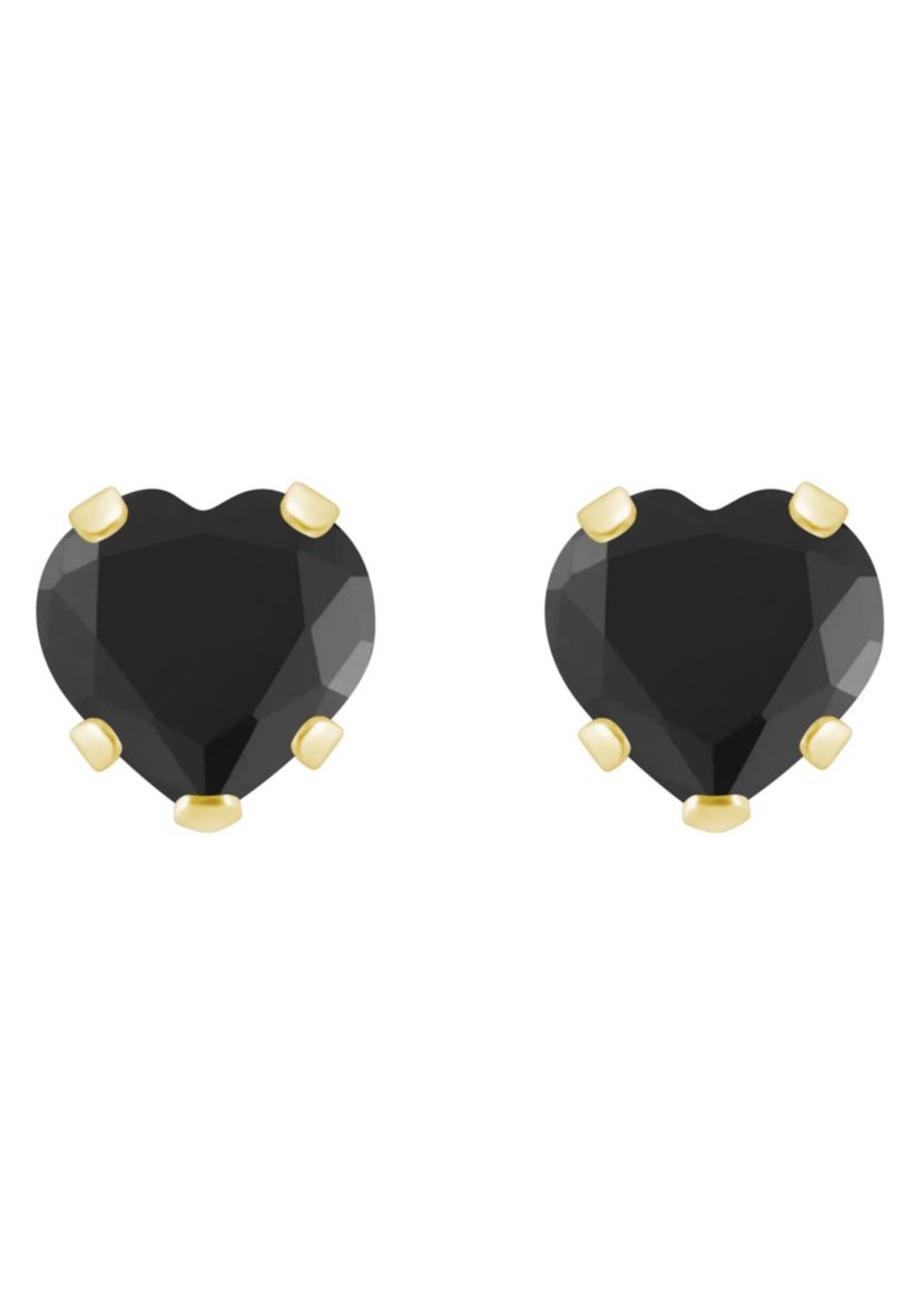 10K Yellow Gold 5mm Heart Shape Black Onyx Stud Earrings