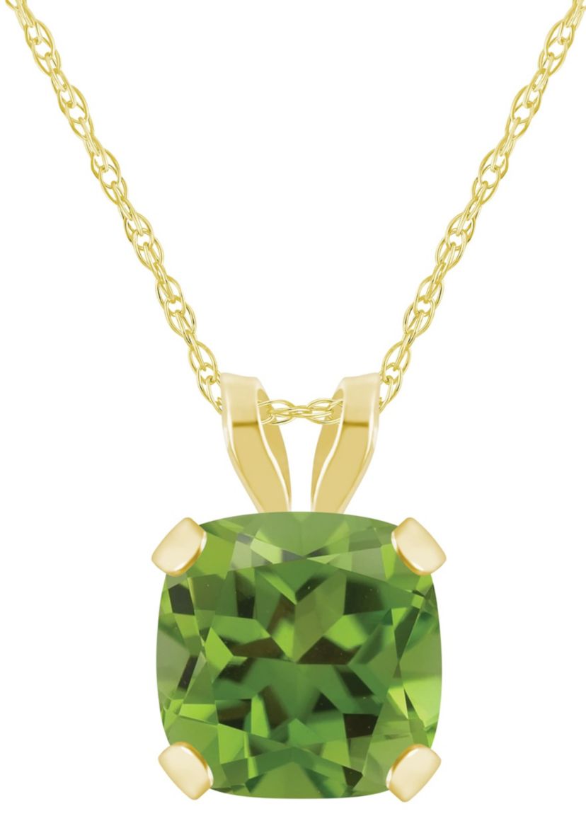 10K Yellow Gold 6mm Cushion Peridot Pendant Necklace