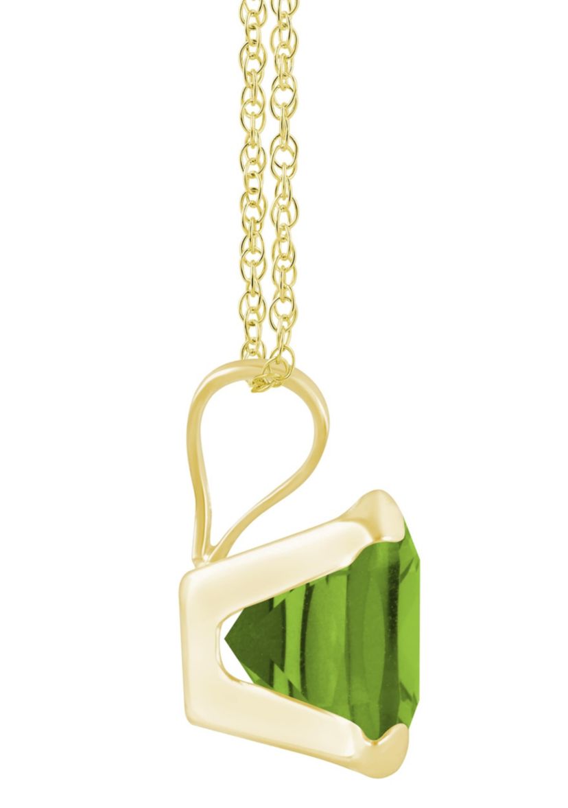 10K Yellow Gold 6mm Cushion Peridot Pendant Necklace